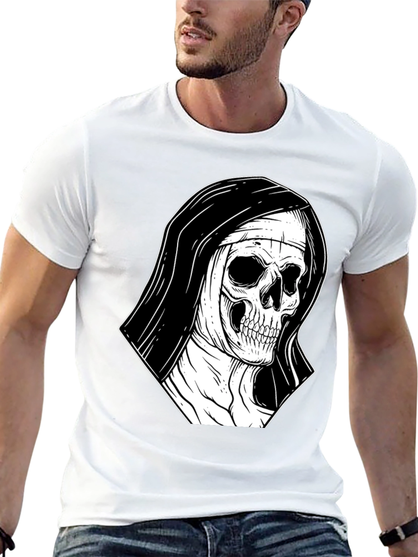 Nun Skull Graphic Black T-Shirt