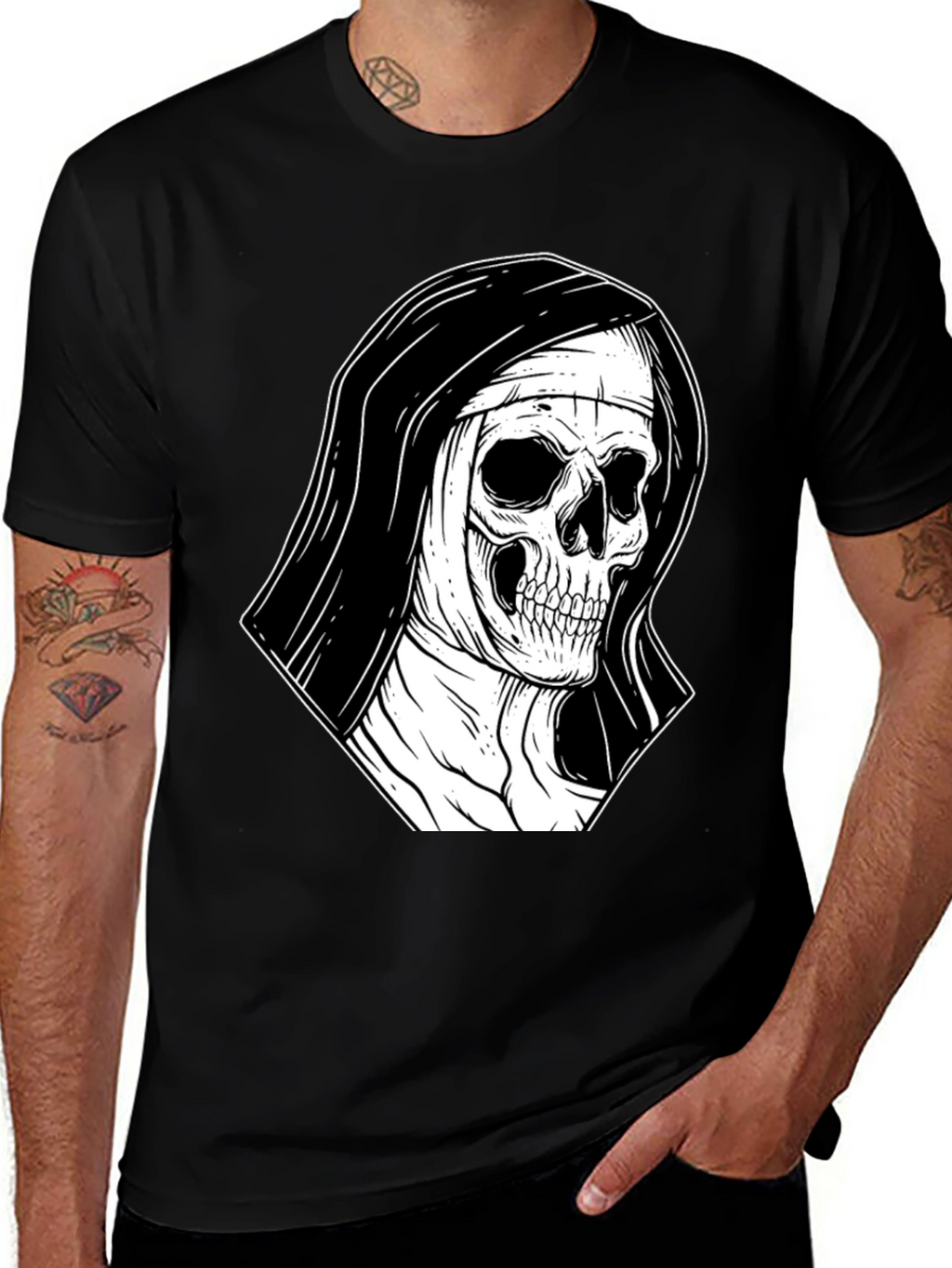 Nun Skull Graphic Black T-Shirt