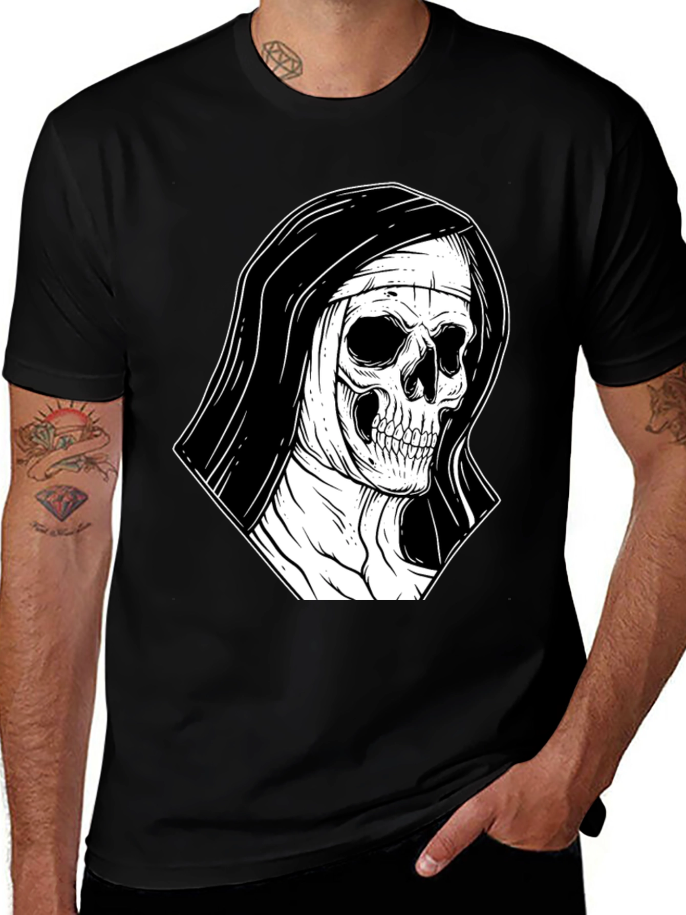 Nun Skull Graphic Black T-Shirt