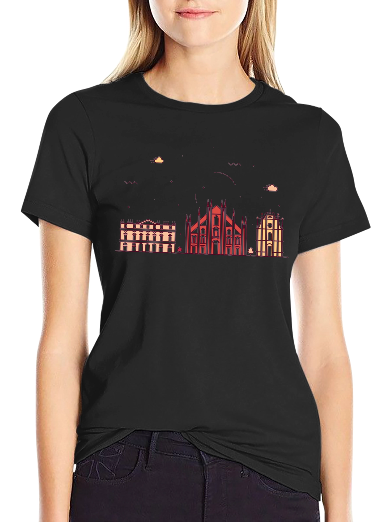 Milan Skyline Graphic Tee - Black Cotton Blend