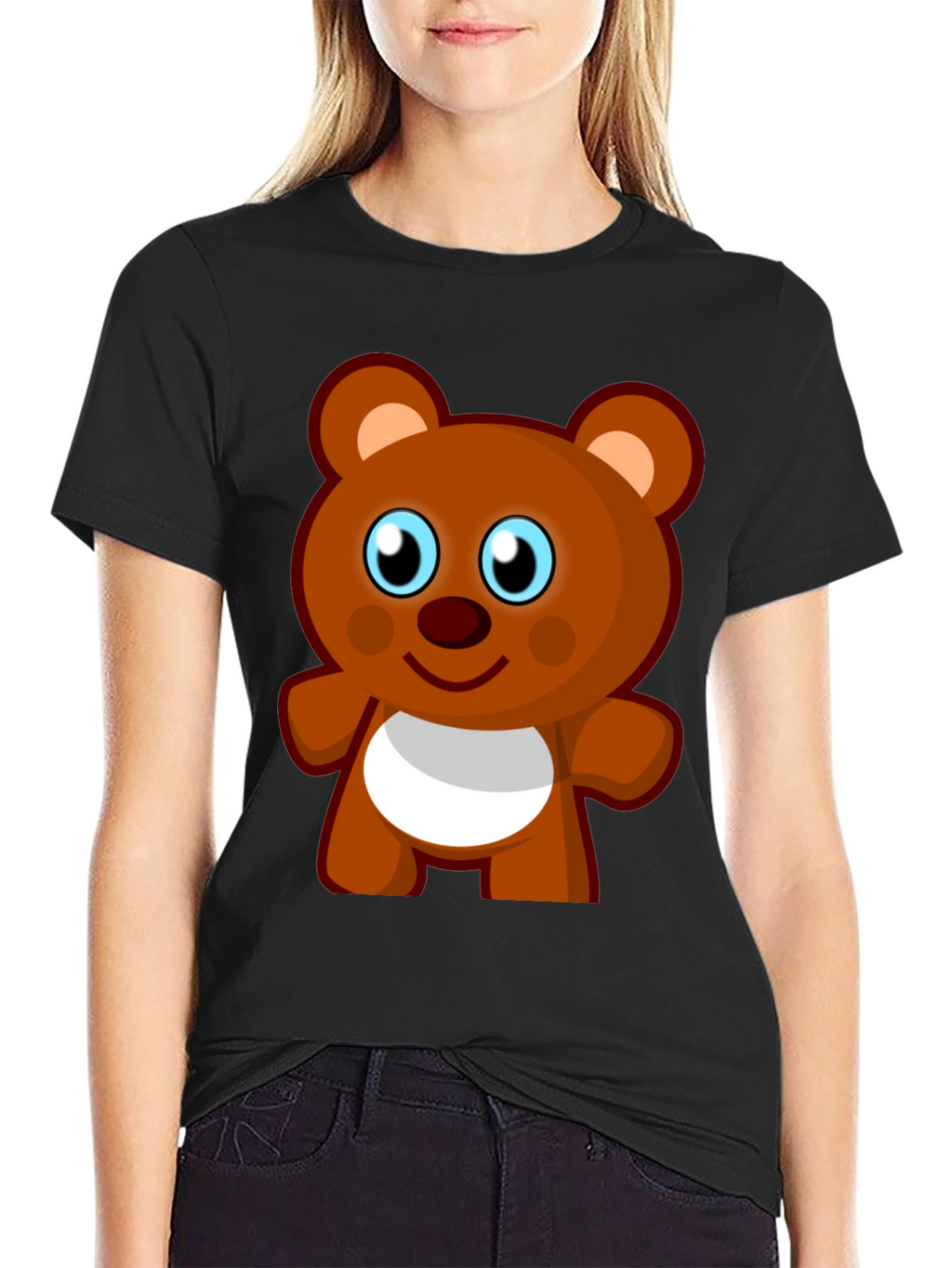 Cute Cartoon Bear Black T-Shirt