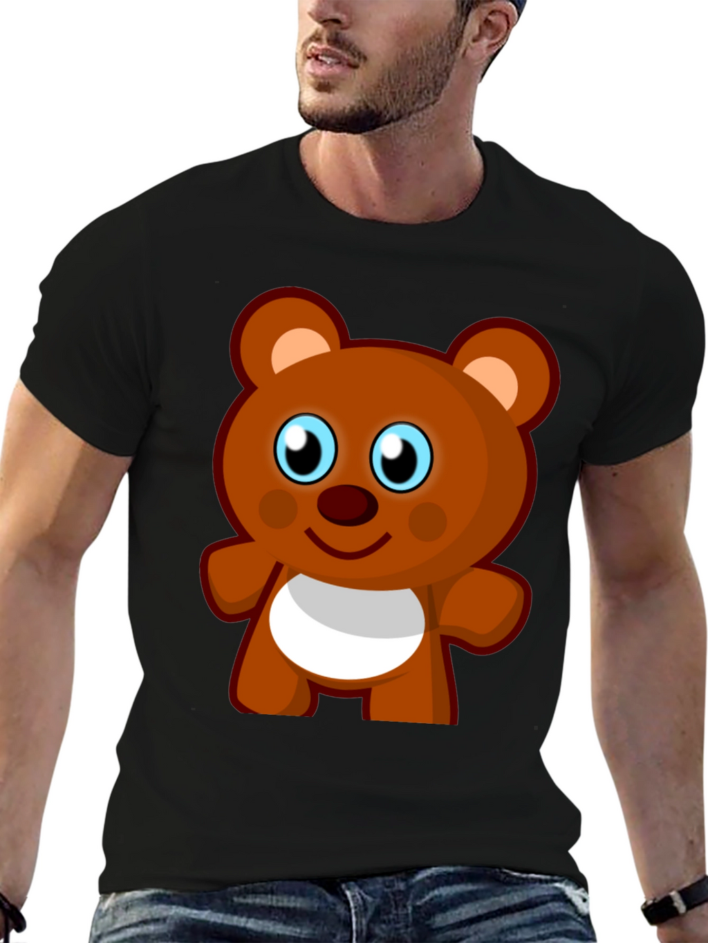 Cute Cartoon Bear Black T-Shirt