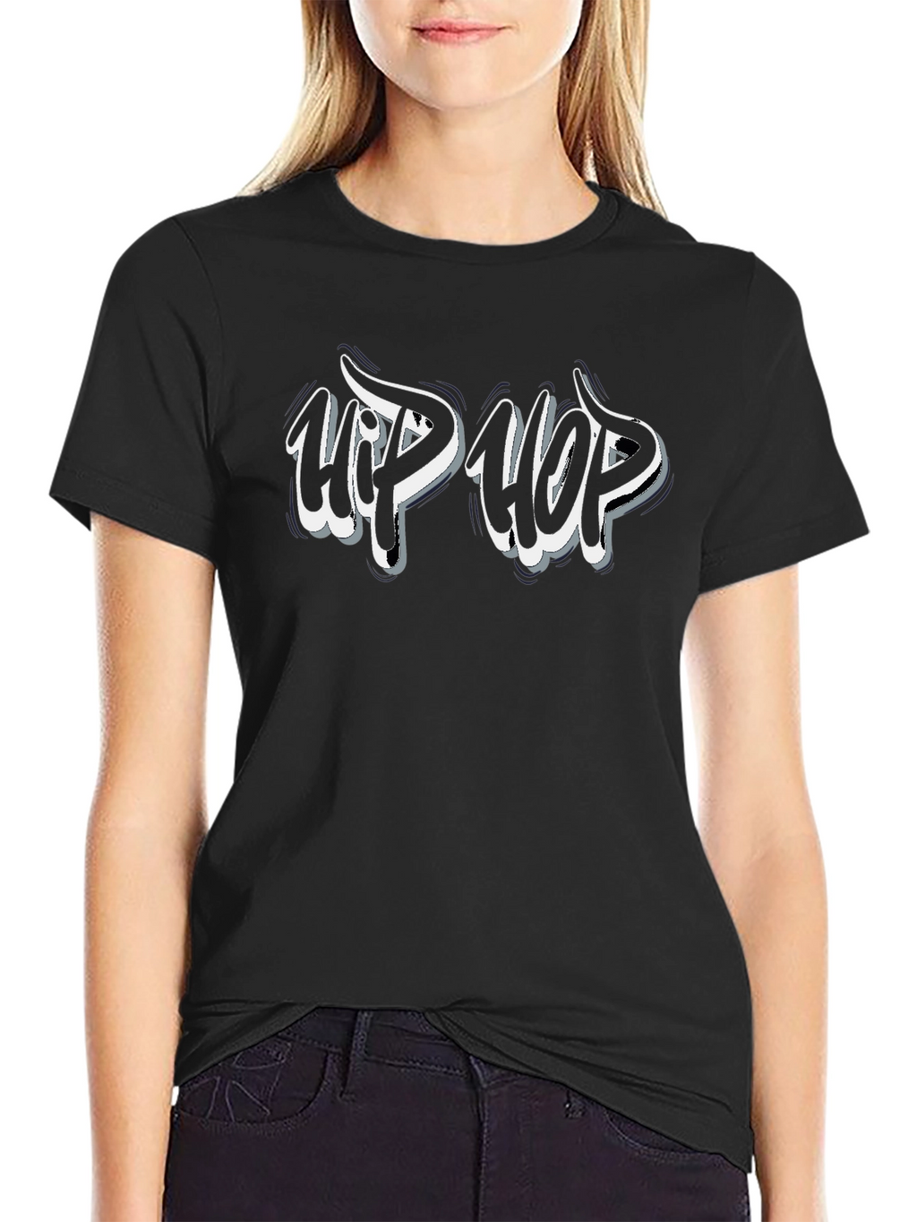 Hip Hop Graphic Print Black T-Shirt