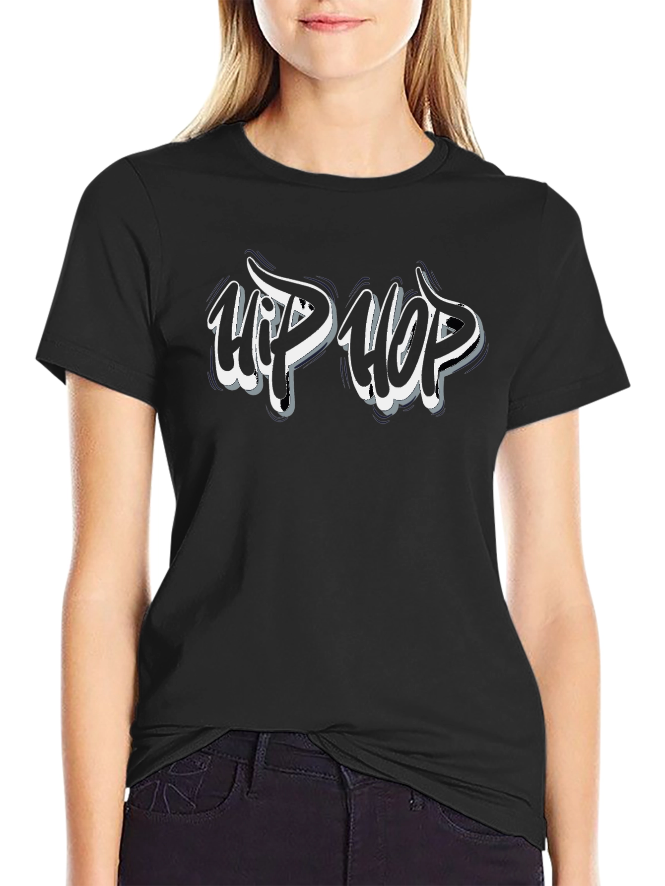 Hip Hop Graphic Print Black T-Shirt
