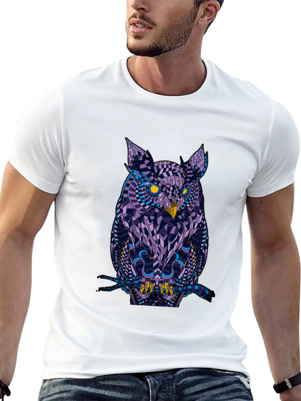 Geometric Owl Graphic Black T-Shirt