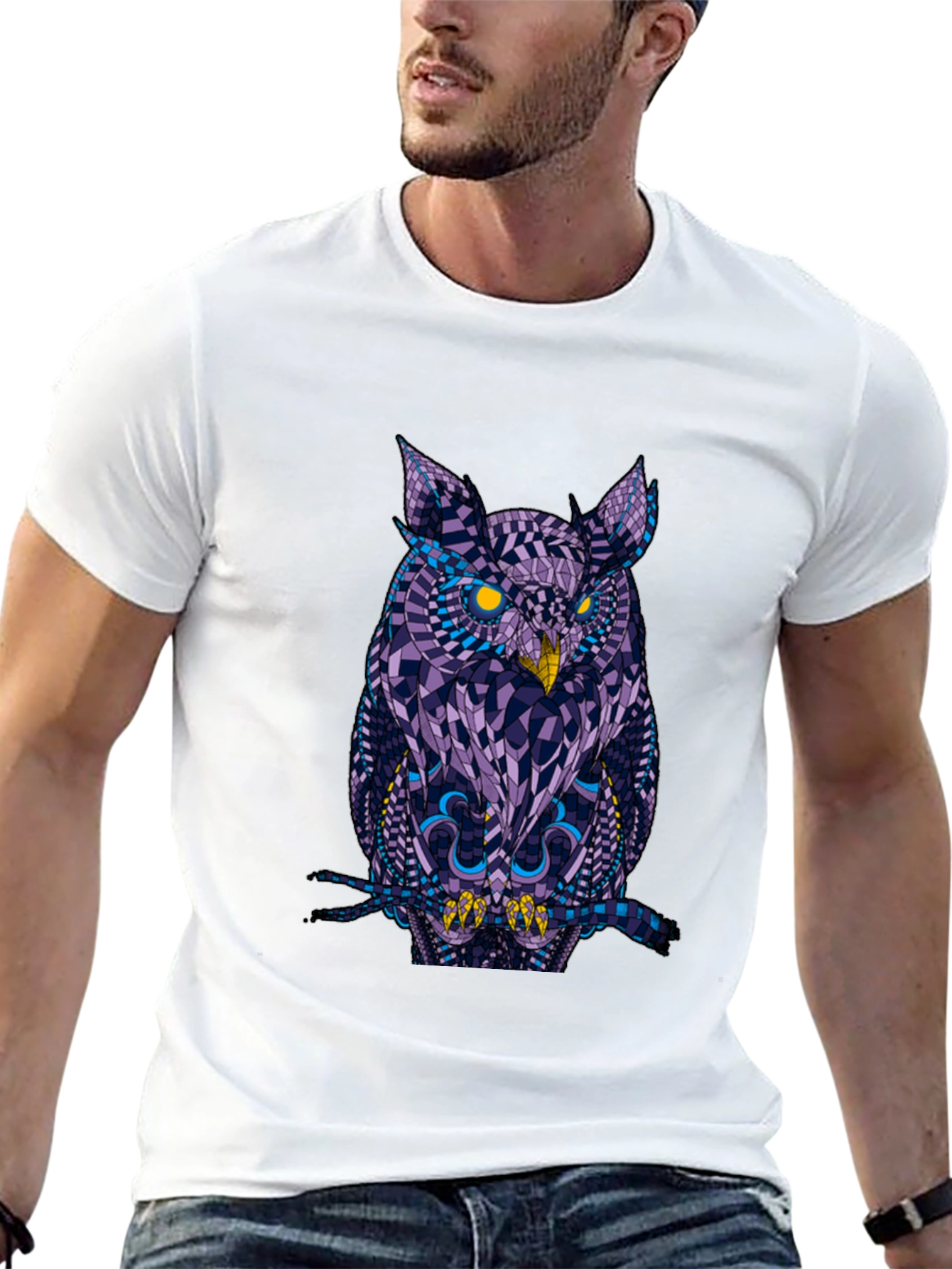 Geometric Owl Graphic Black T-Shirt