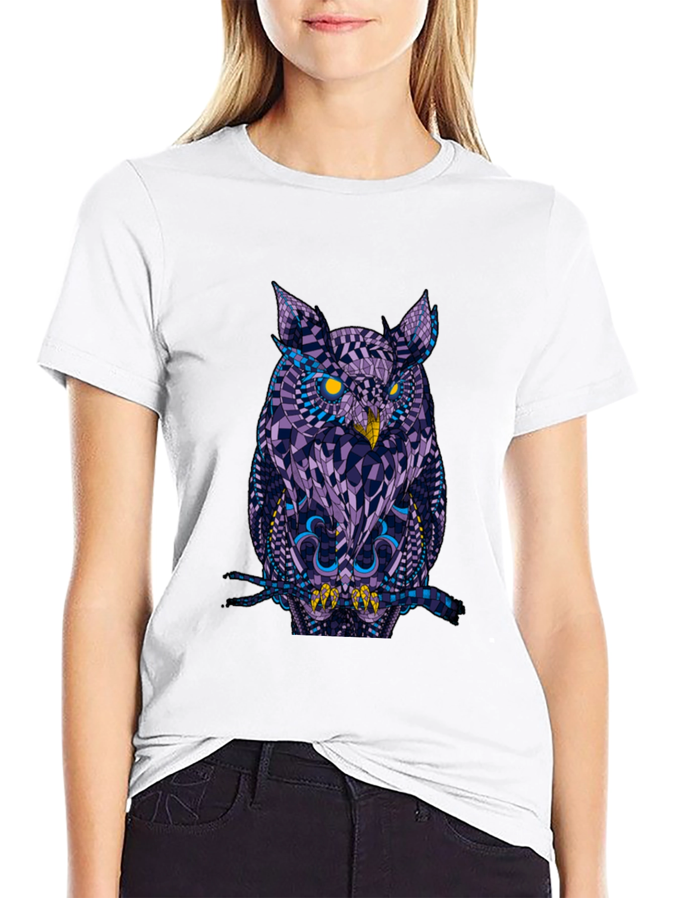 Geometric Owl Graphic Black T-Shirt