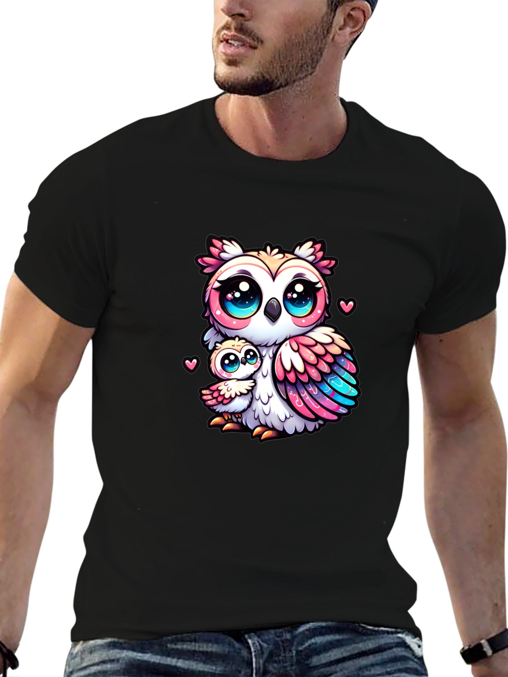 Cute Owl Family Black T-Shirt