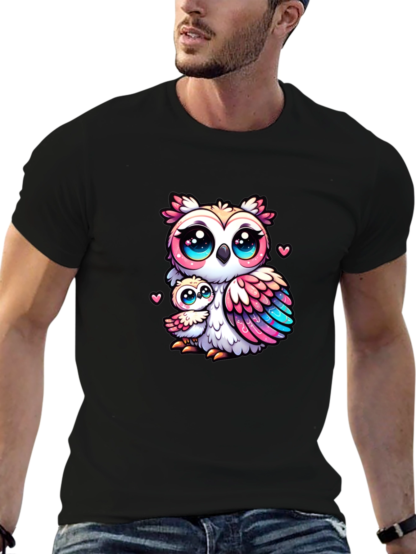 Cute Owl Family Black T-Shirt