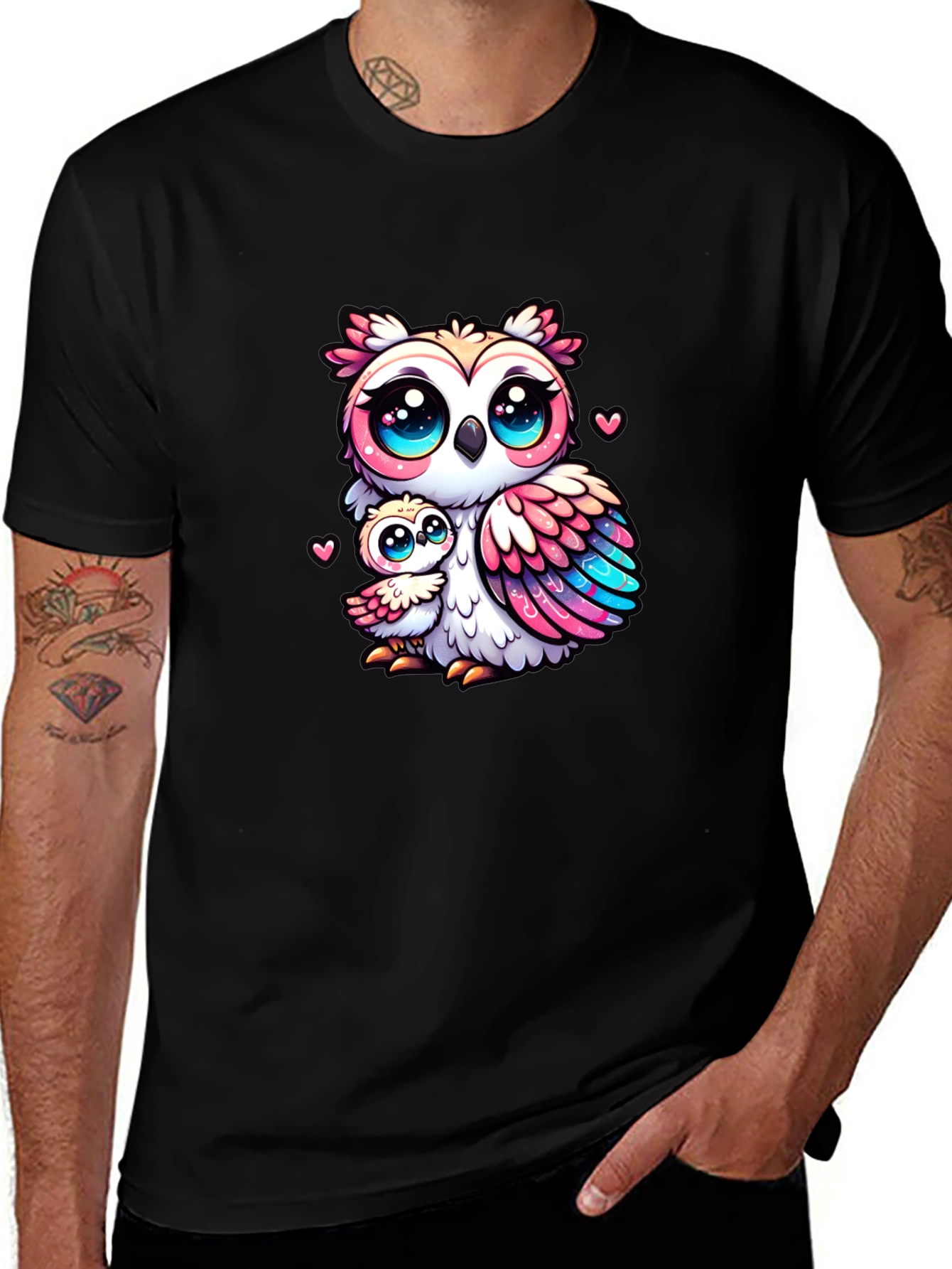 Cute Owl Family Black T-Shirt