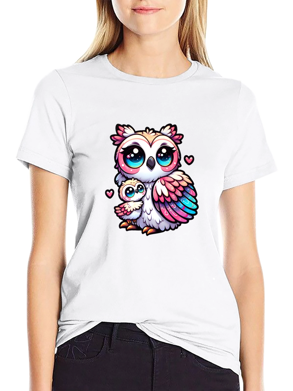 Cute Owl Family Black T-Shirt