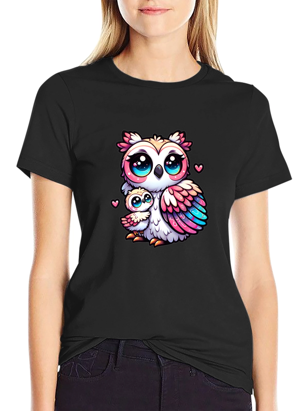 Cute Owl Family Black T-Shirt