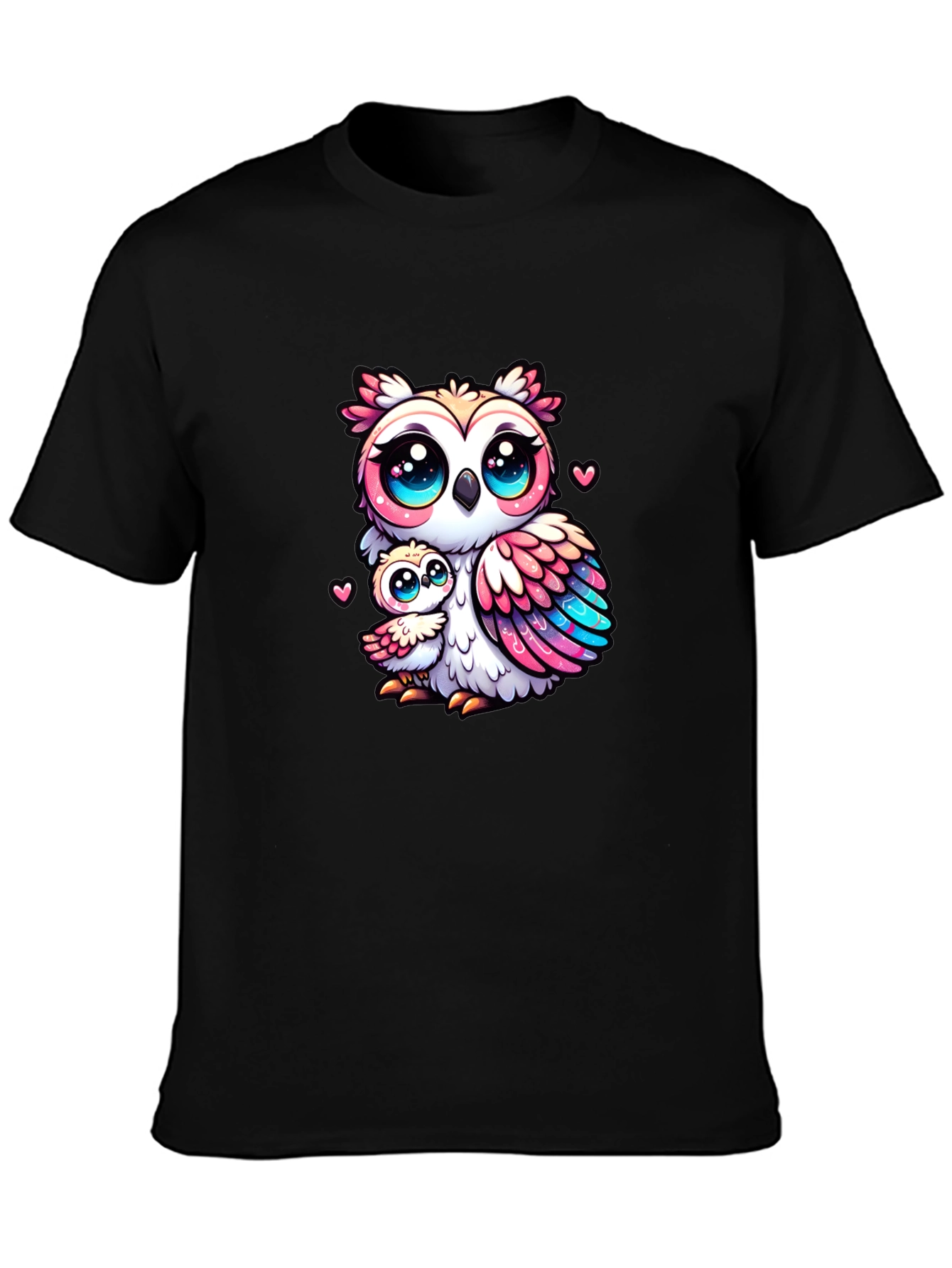 Cute Owl Family Black T-Shirt