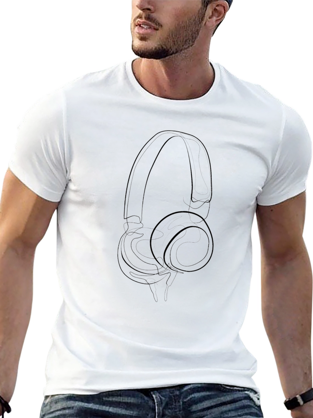 Minimalist Headphone Outline Black T-Shirt