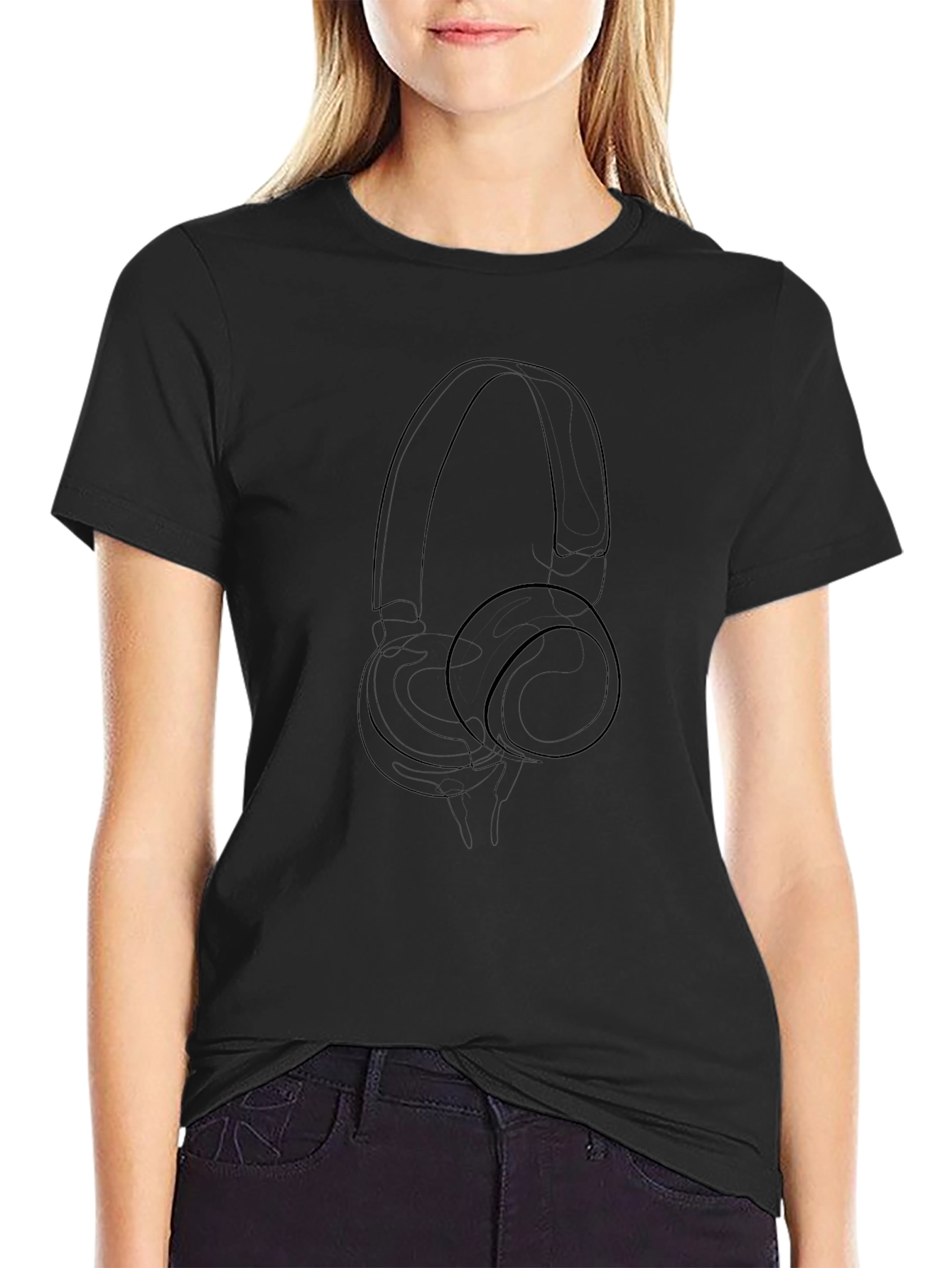 Minimalist Headphone Outline Black T-Shirt