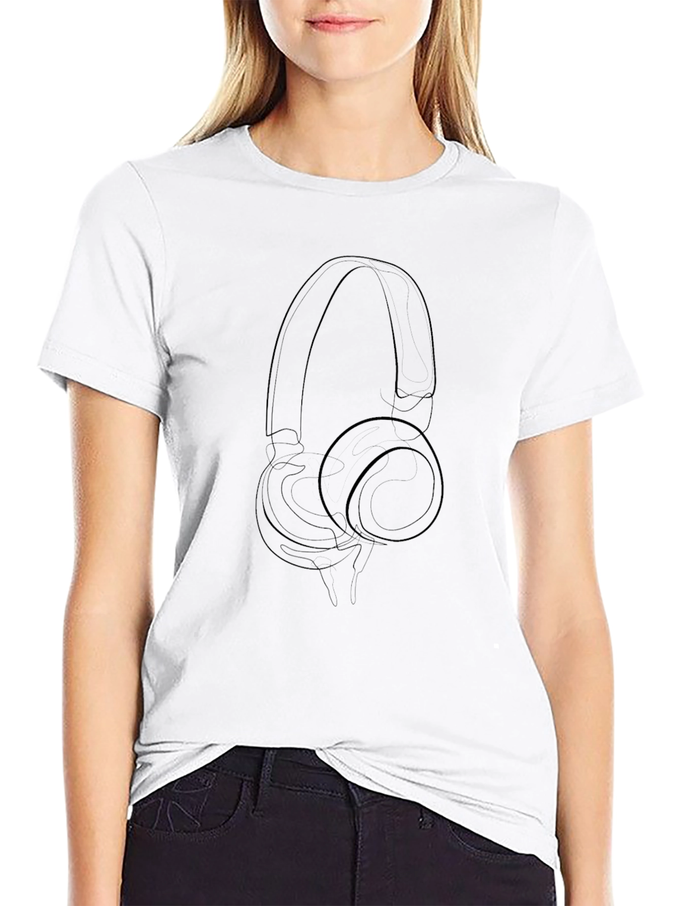 Minimalist Headphone Outline Black T-Shirt