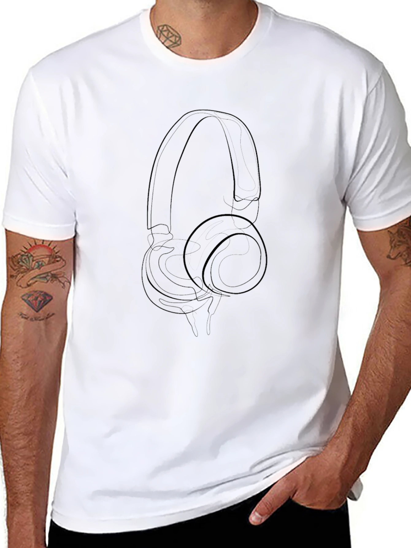 Minimalist Headphone Outline Black T-Shirt