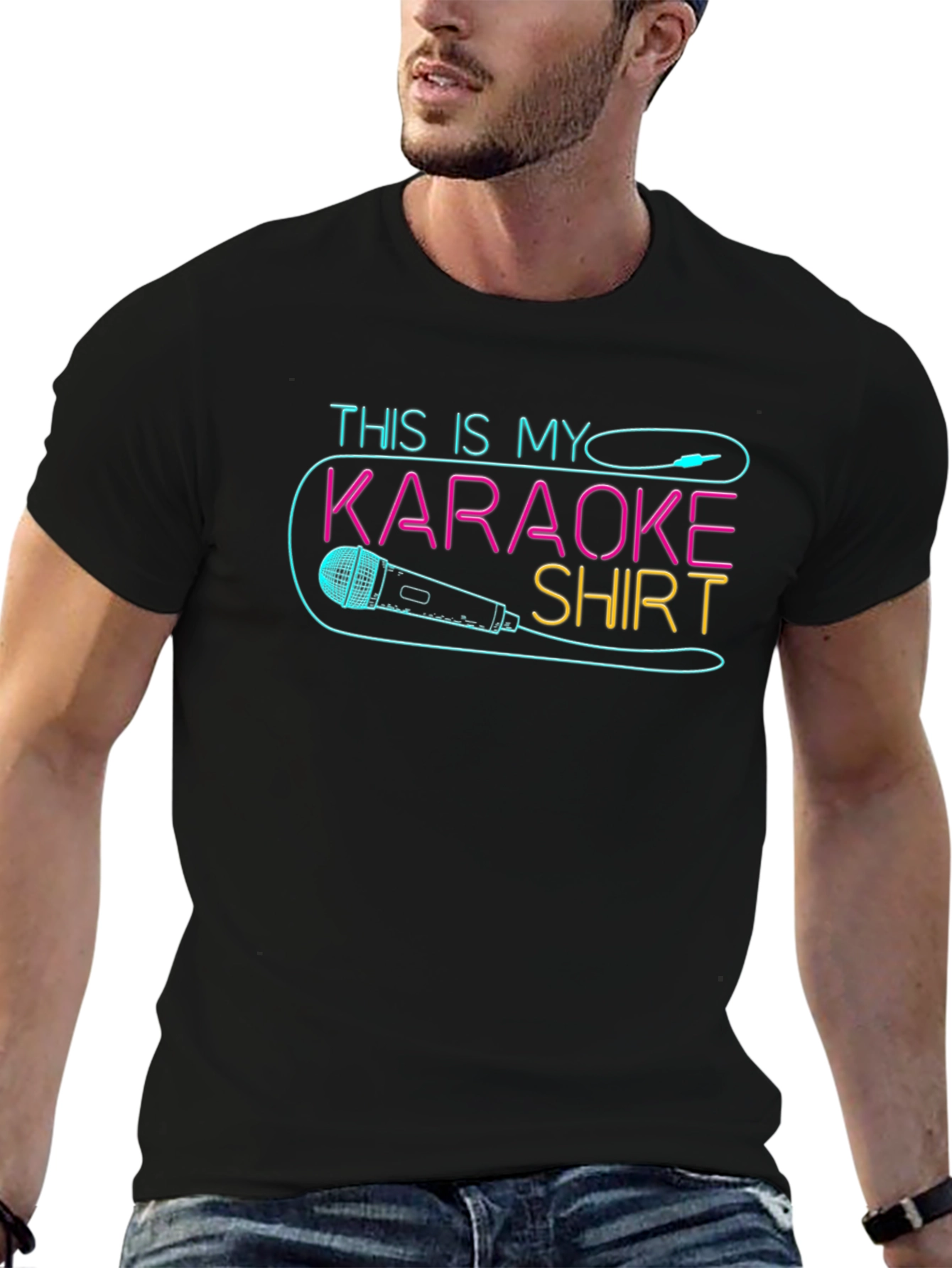 Karaoke Shirt - Neon Microphone Design