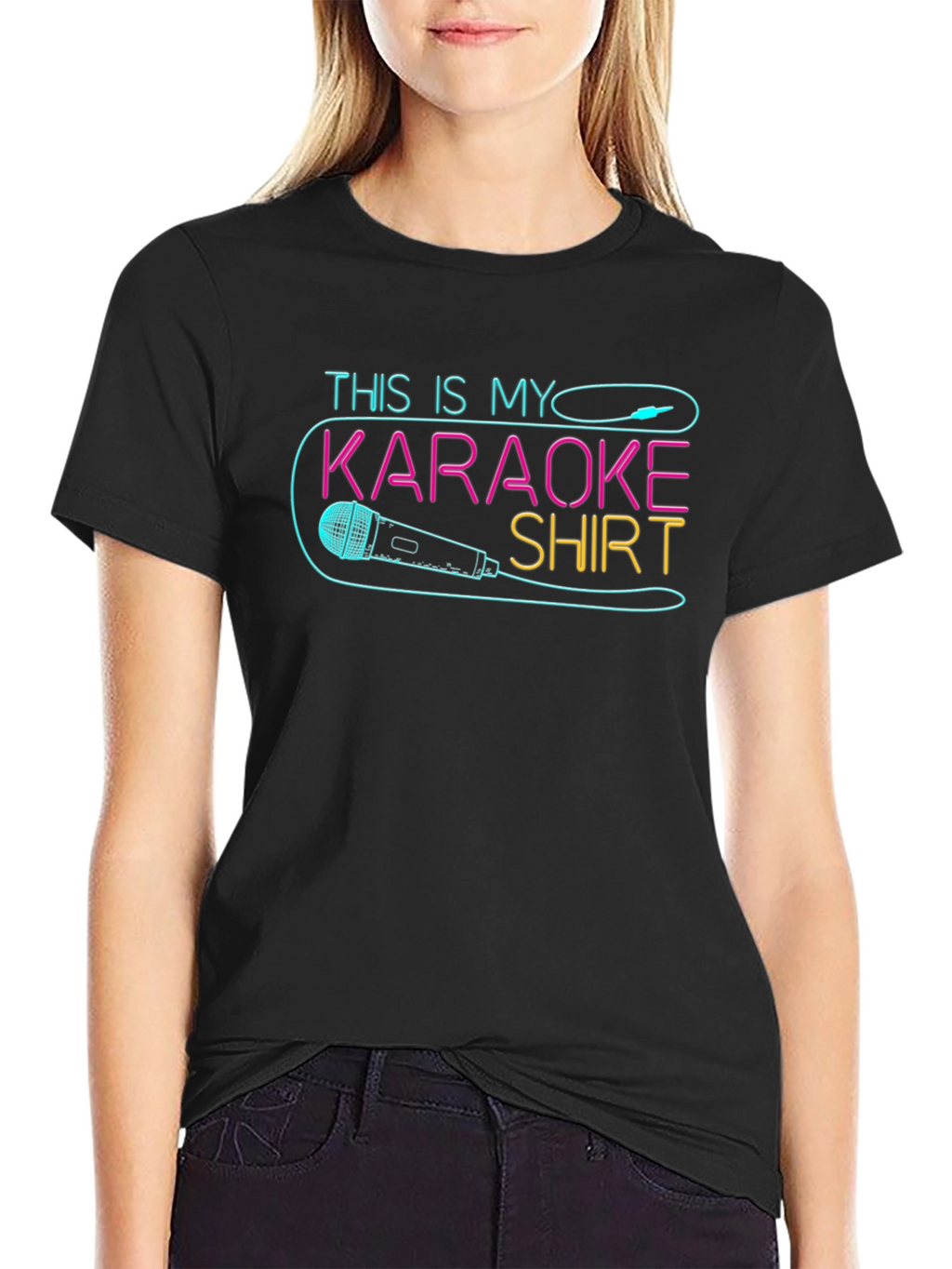 Karaoke Shirt - Neon Microphone Design