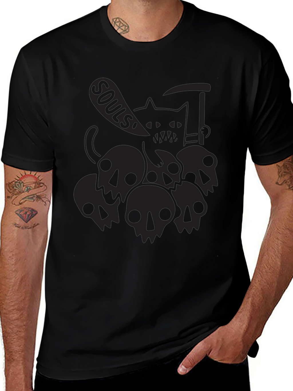 Grim Reaper Cat Black T-Shirt - Souls!