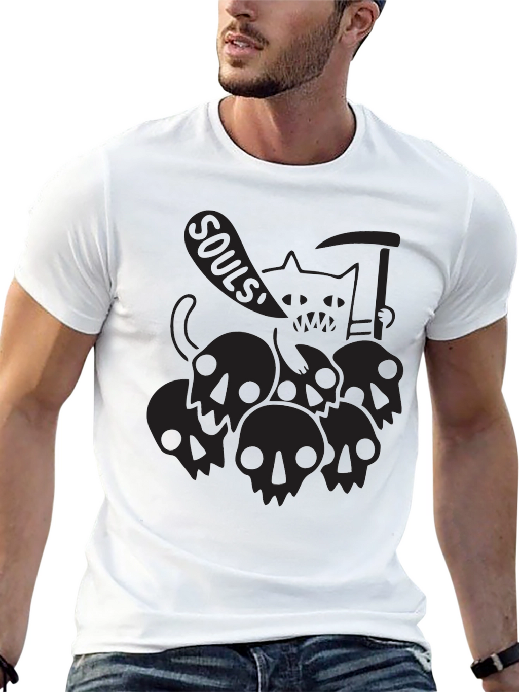 Grim Reaper Cat Black T-Shirt - Souls!