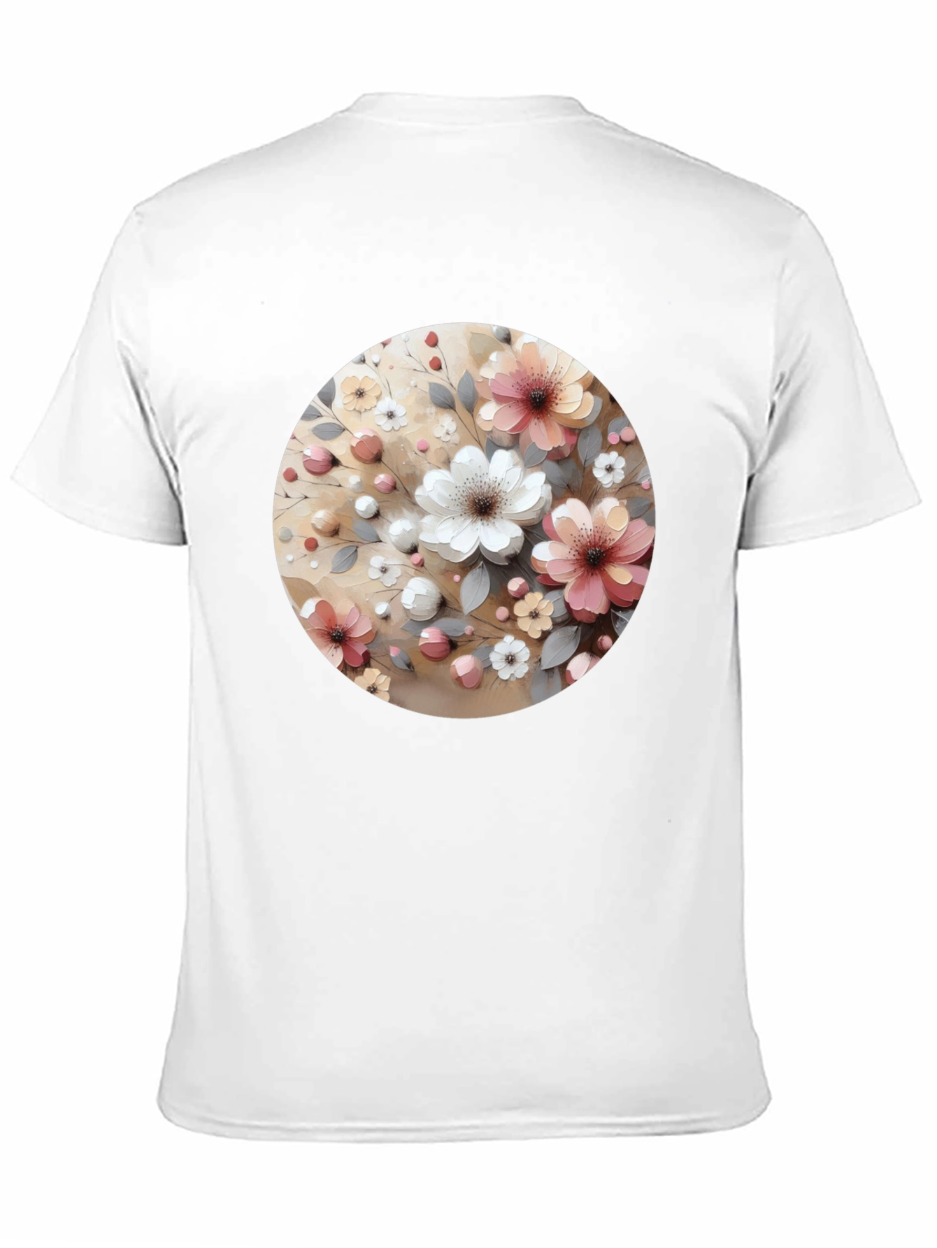 Floral Circle Print Black Casual Tee