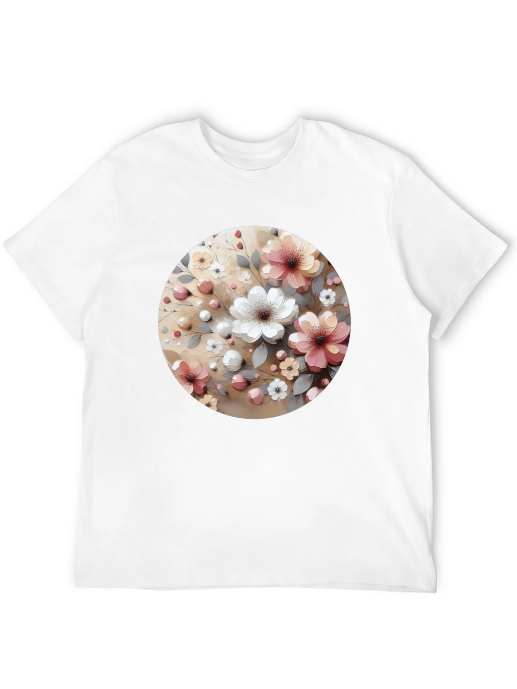 Floral Circle Print Black Casual Tee