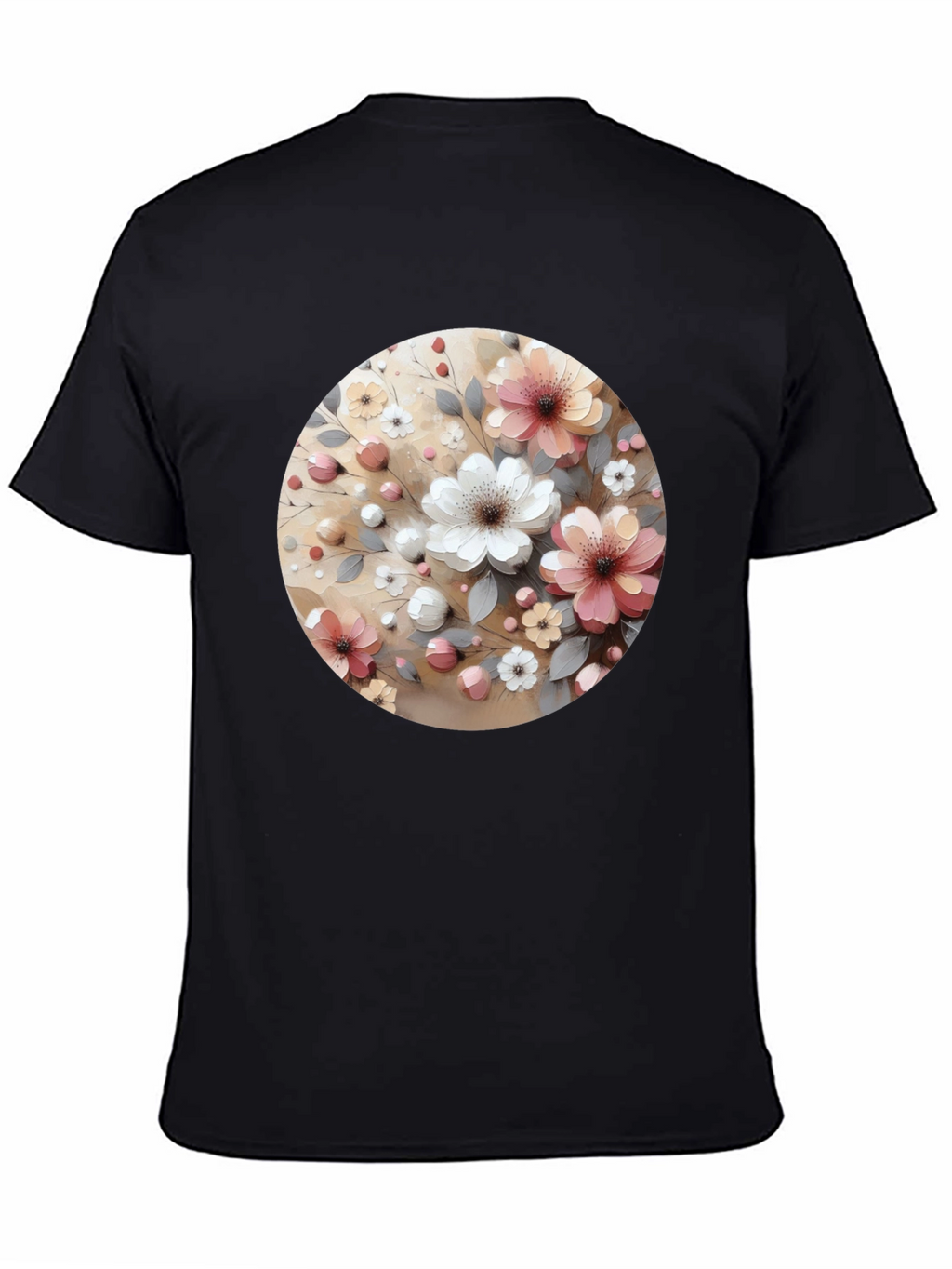 Floral Circle Print Black Casual Tee