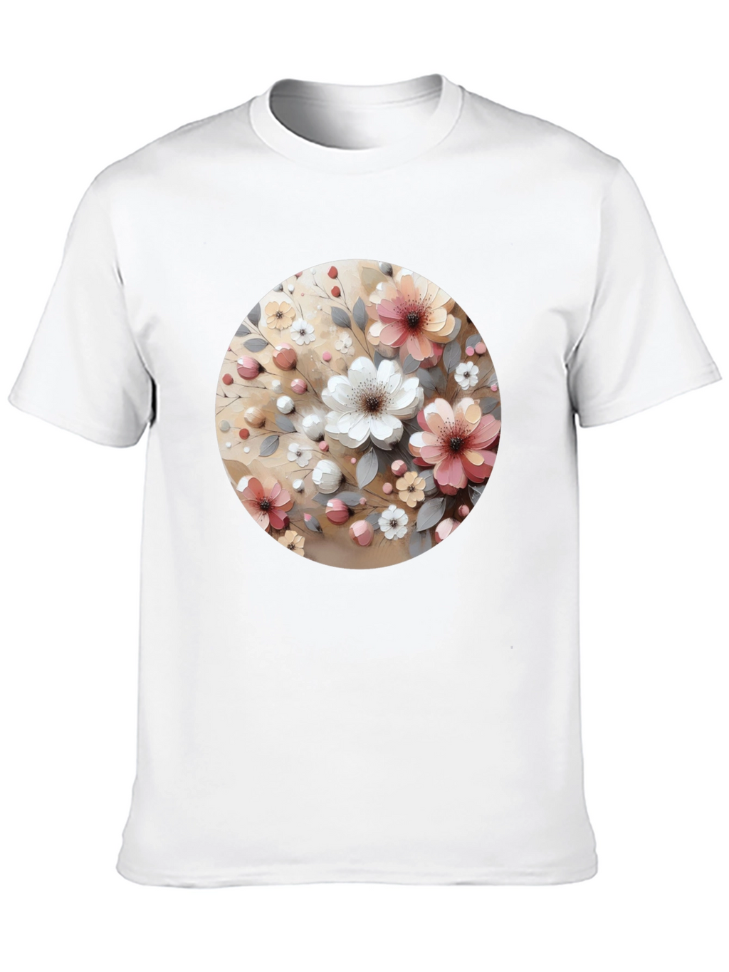 Floral Circle Print Black Casual Tee