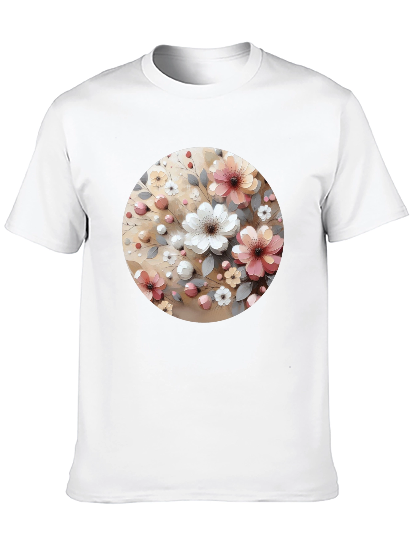 Floral Circle Print Black Casual Tee