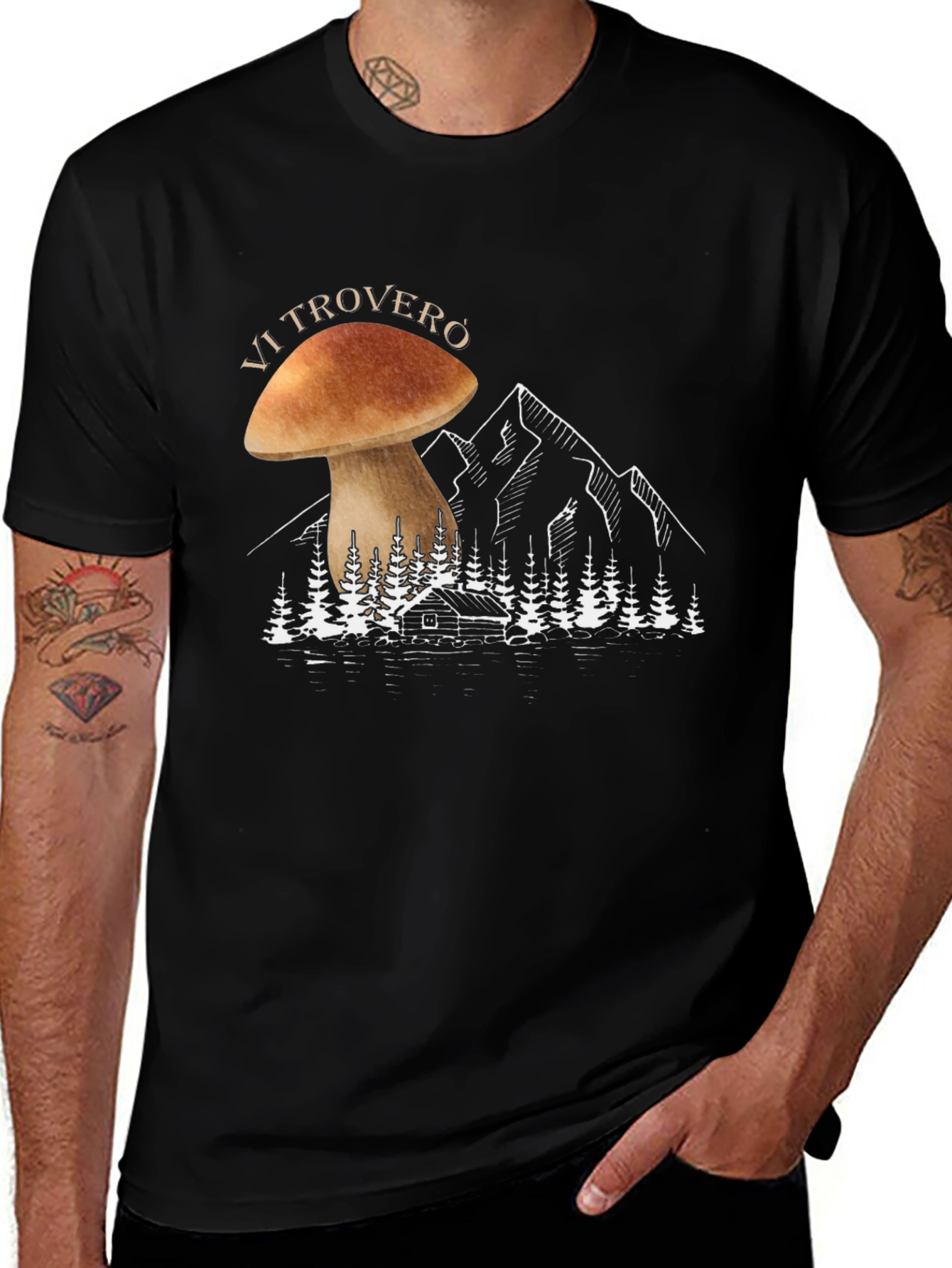 Mushroom Forest Graphic Tee - Mens Black T-Shirt