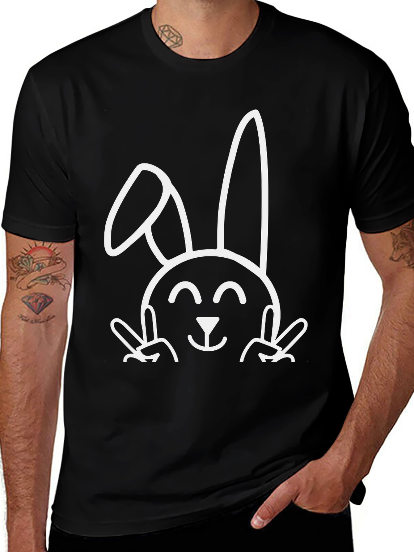 Funny Easter Bunny Peace Sign T-Shirt - Black