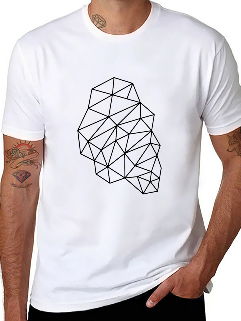 Geometric Triangle Design Black T-Shirt
