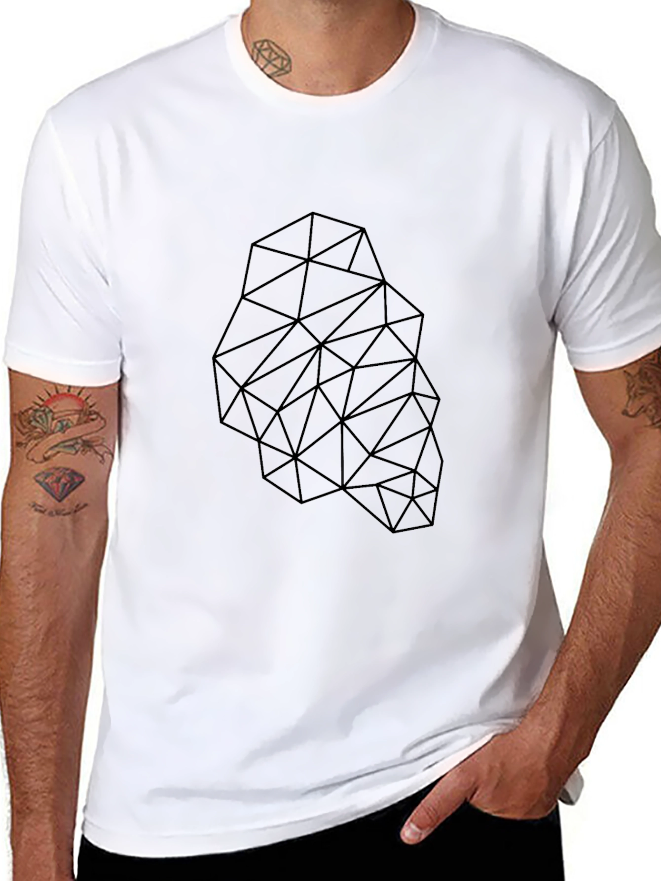Geometric Triangle Design Black T-Shirt