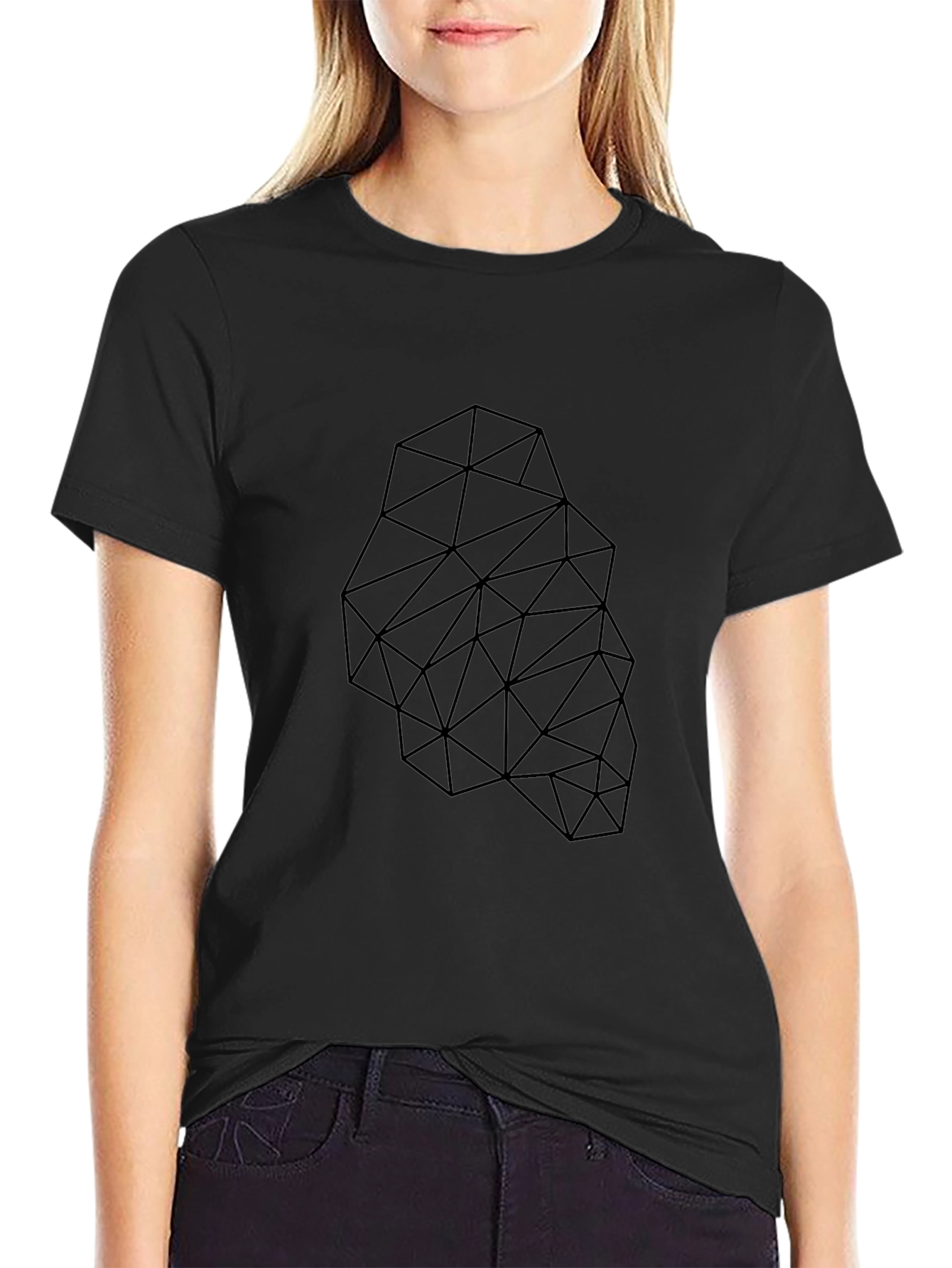 Geometric Triangle Design Black T-Shirt
