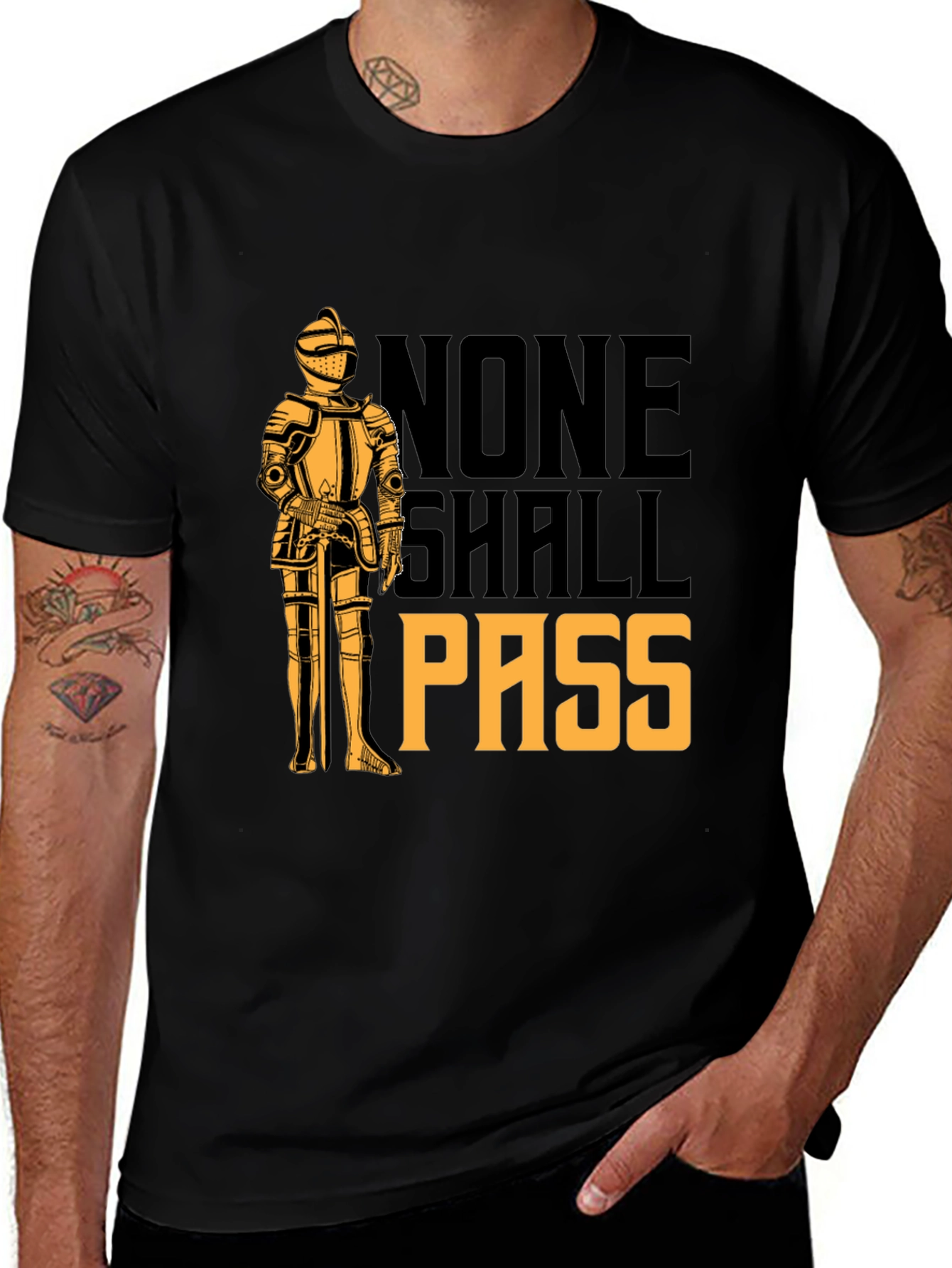 None Shall Pass Knight T-Shirt - Medieval Humor Tee