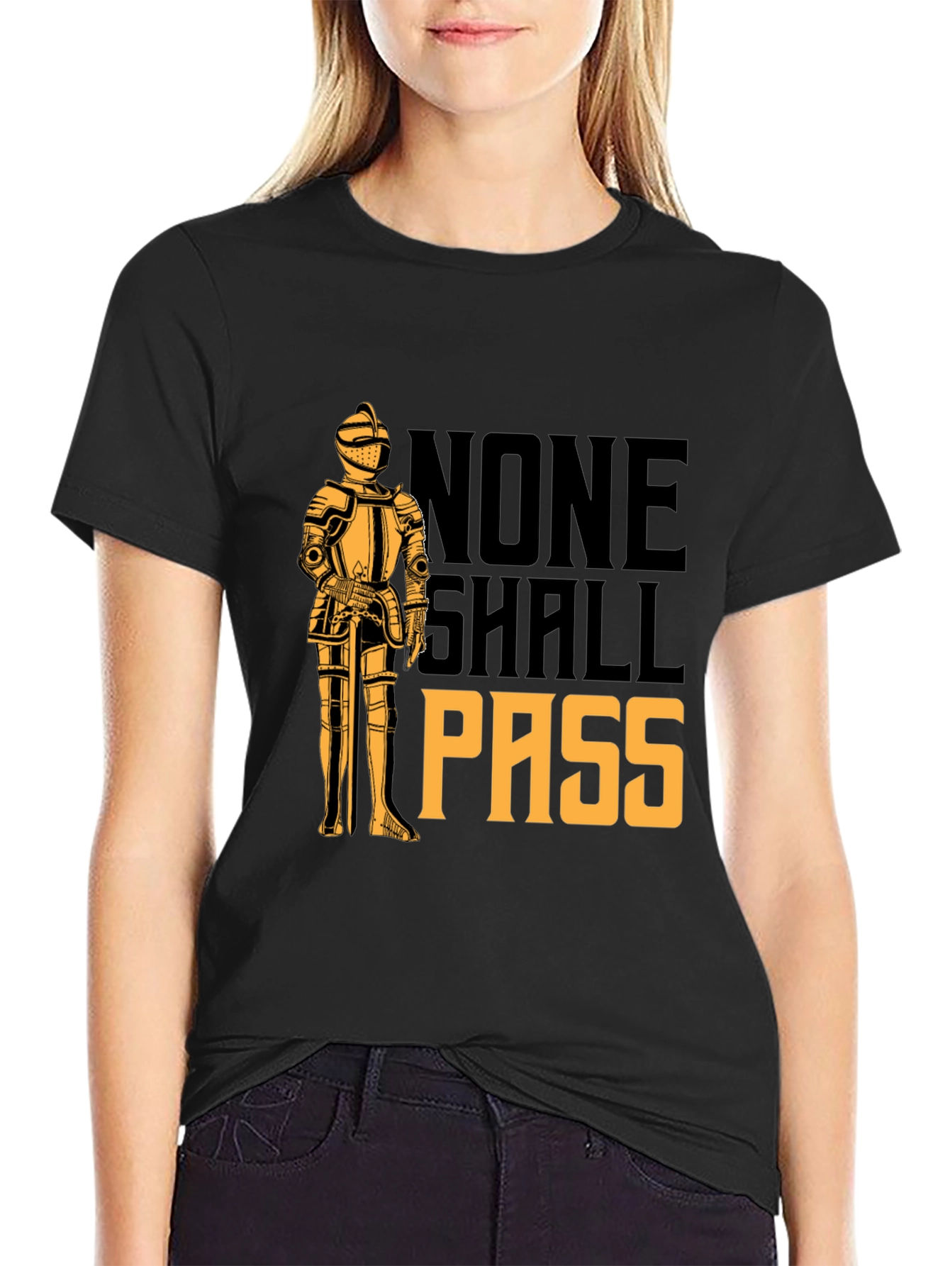 None Shall Pass Knight T-Shirt - Medieval Humor Tee