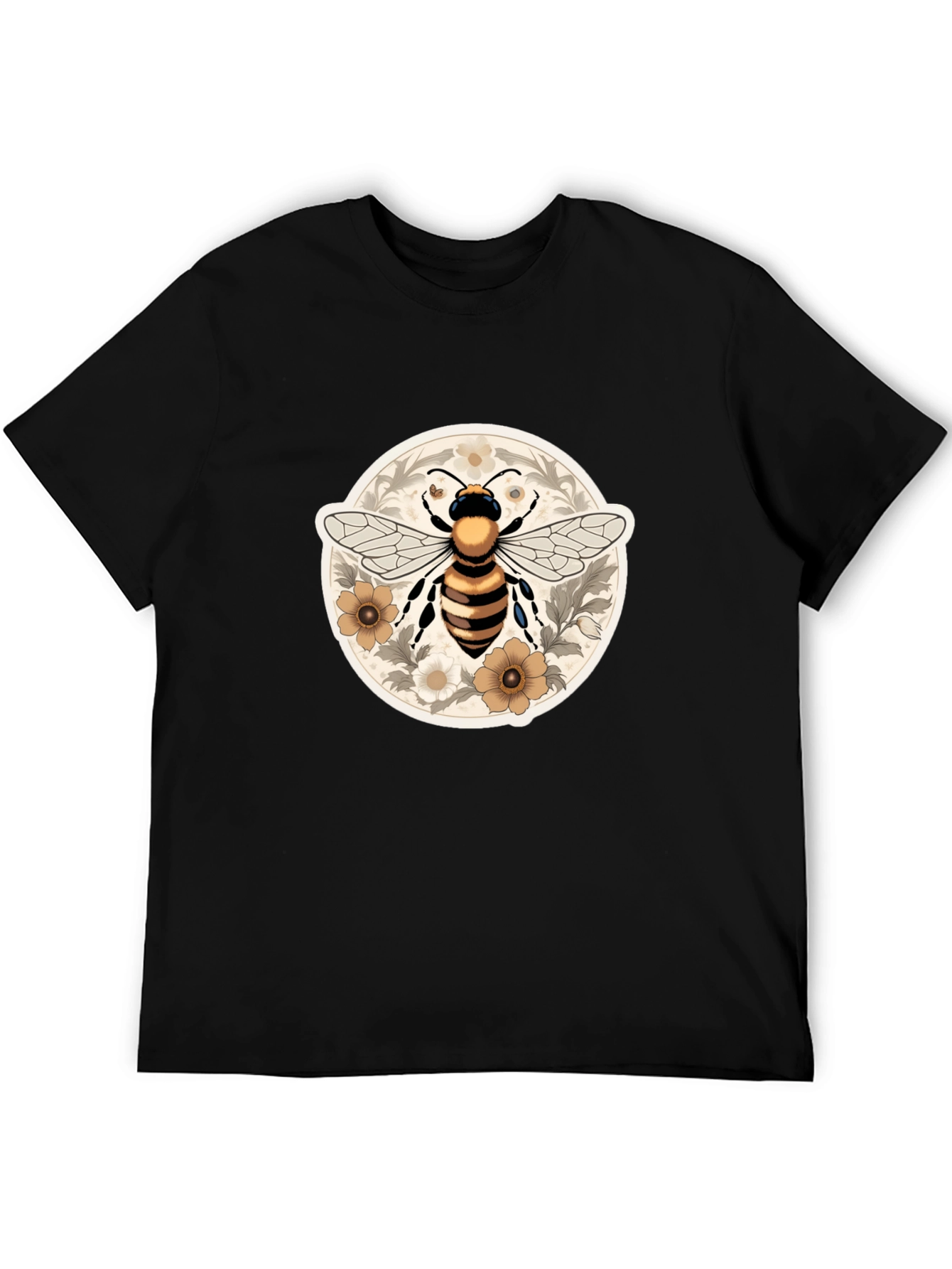 Bee & Floral Graphic Tee - Black