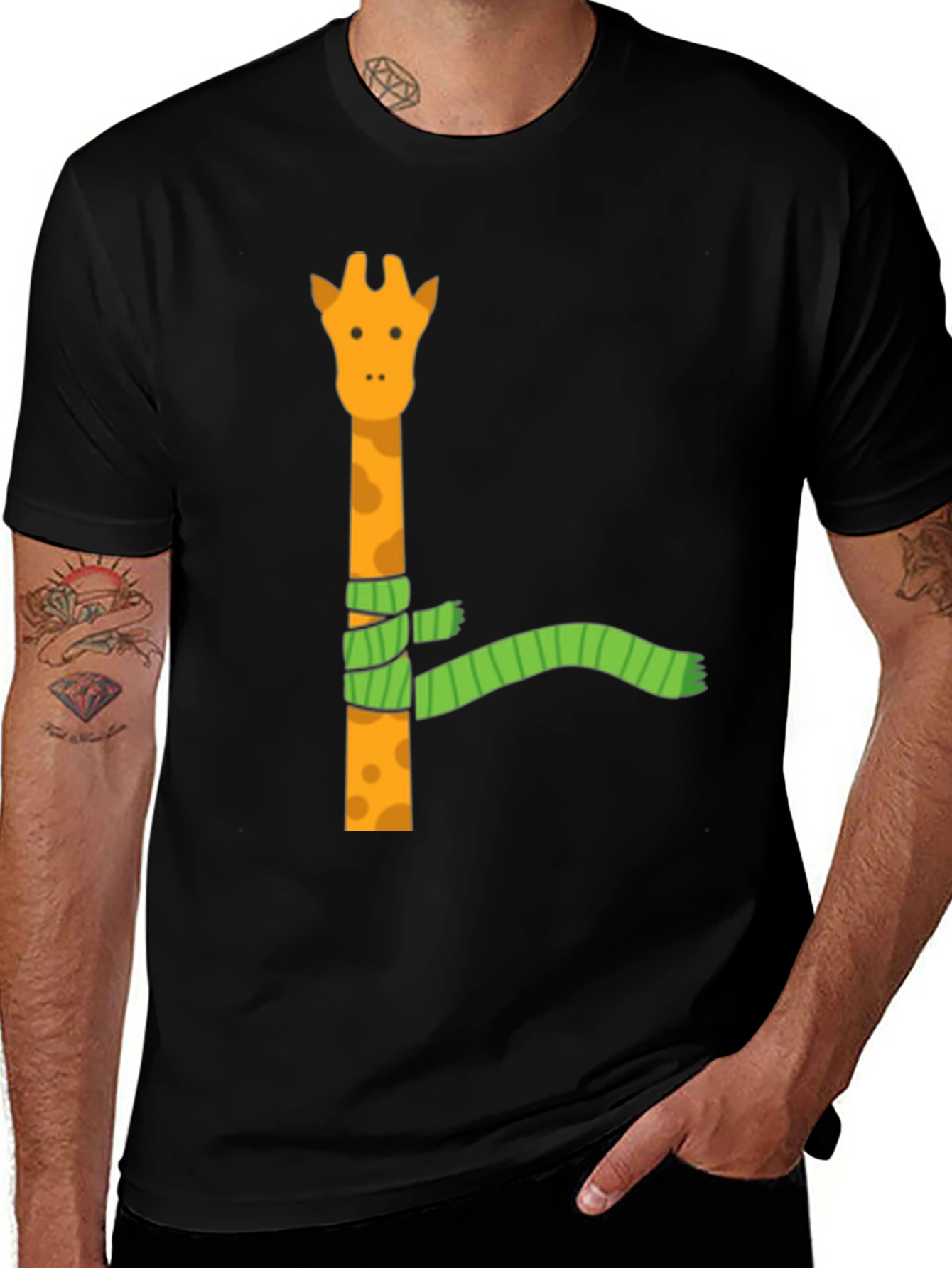 Giraffe Scarf Graphic Tee - Funny Animal T-Shirt