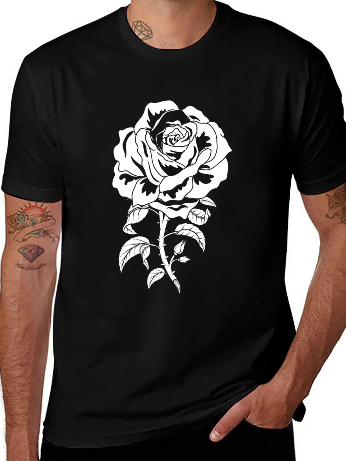 Black Rose Graphic Tee - Stylish Mens Casual Wear
