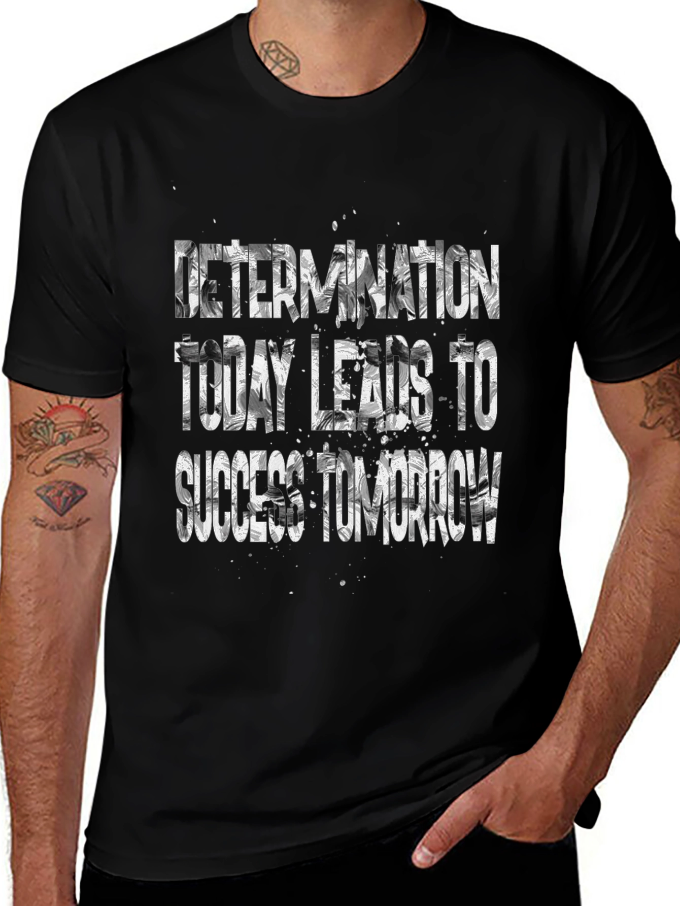 Motivational Black T-Shirt - Determination Leads to Success