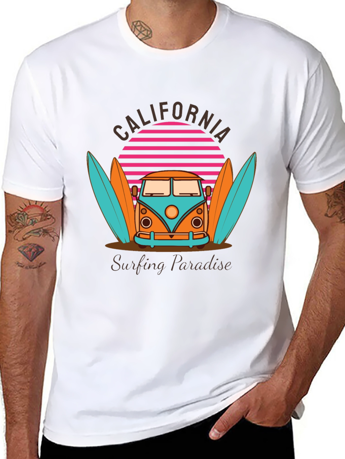 California Surfing Paradise Graphic T-Shirt