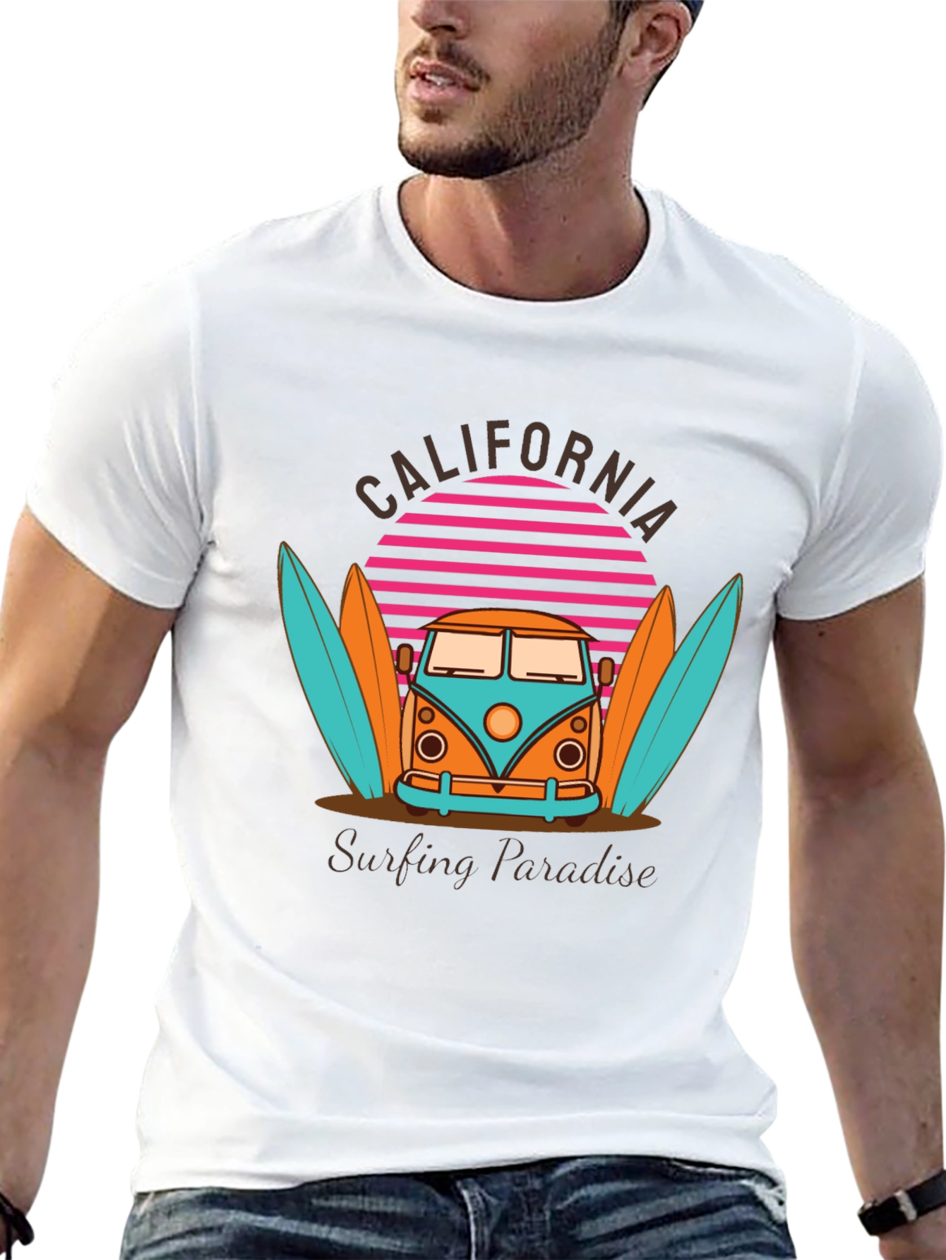 California Surfing Paradise Graphic T-Shirt
