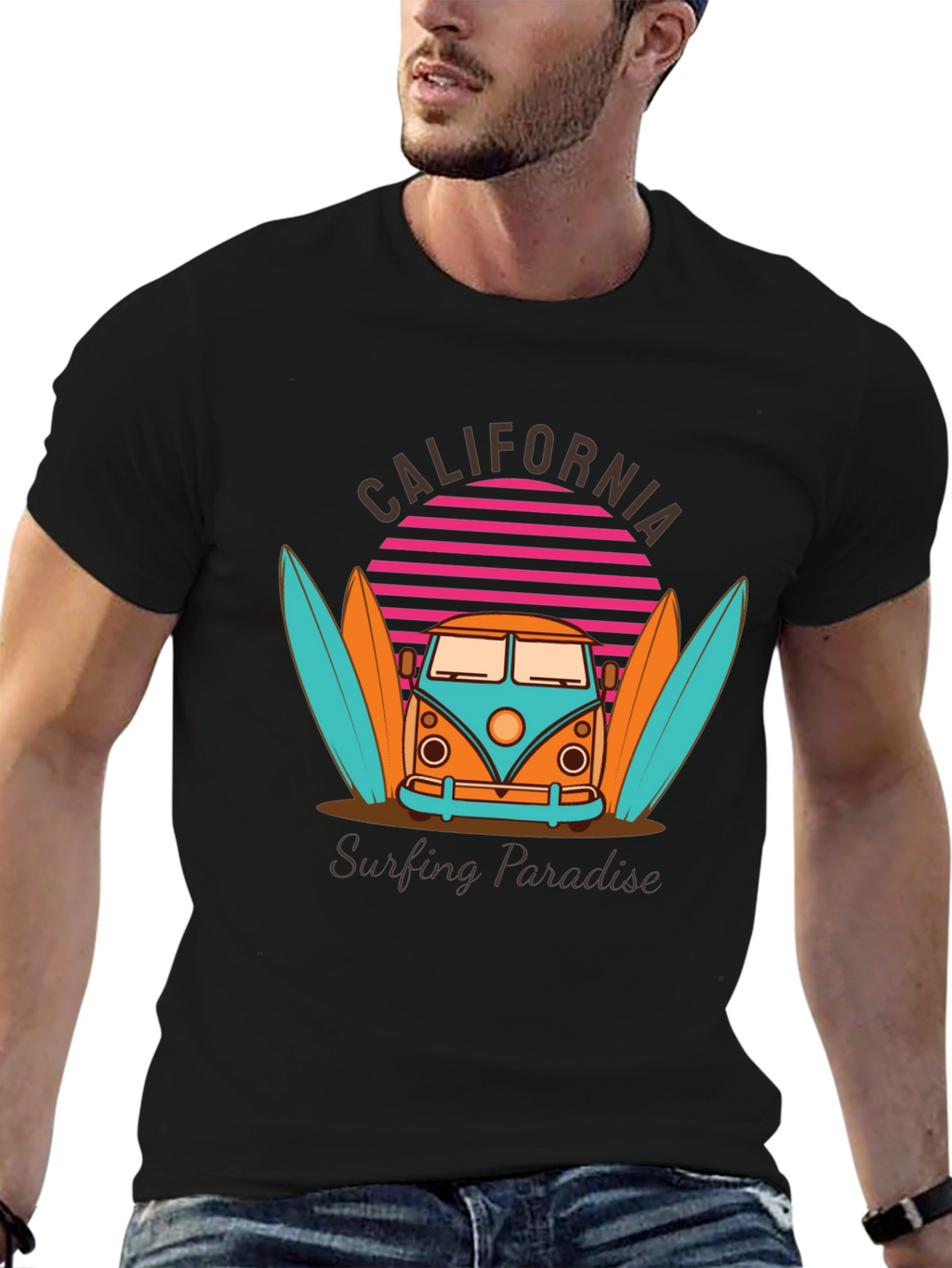 California Surfing Paradise Graphic T-Shirt