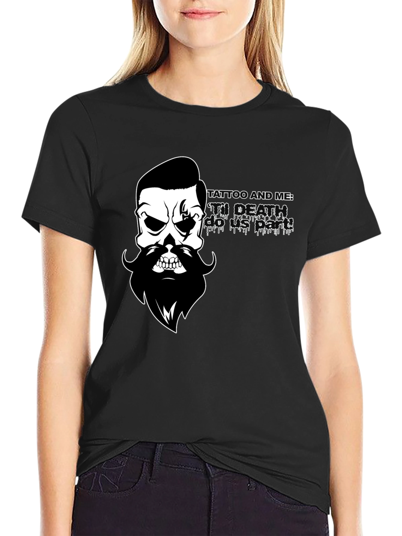 Mens Black T-Shirt with Skull & Beard Graphic
