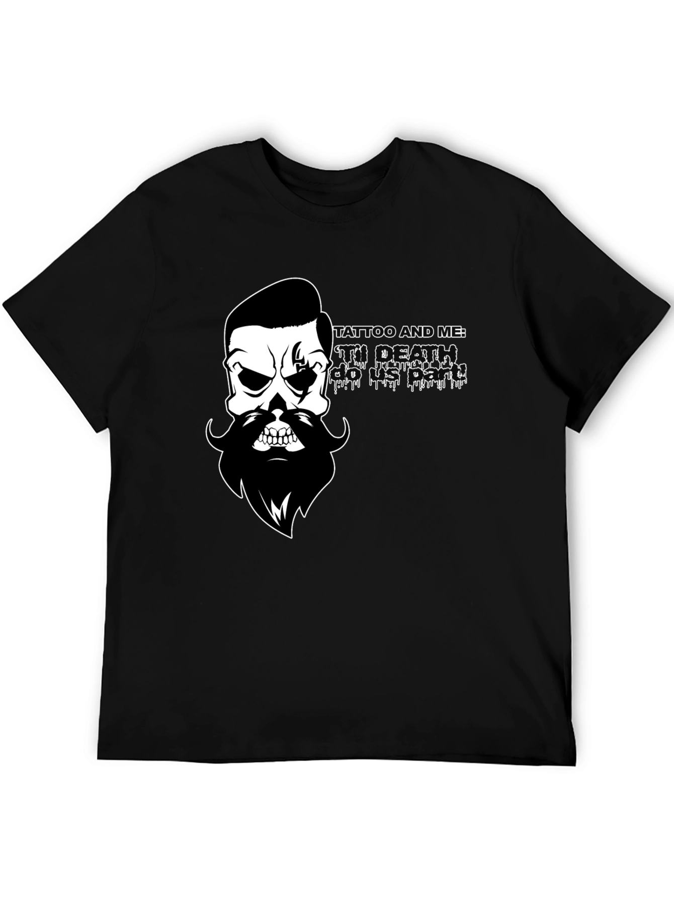 Mens Black T-Shirt with Skull & Beard Graphic