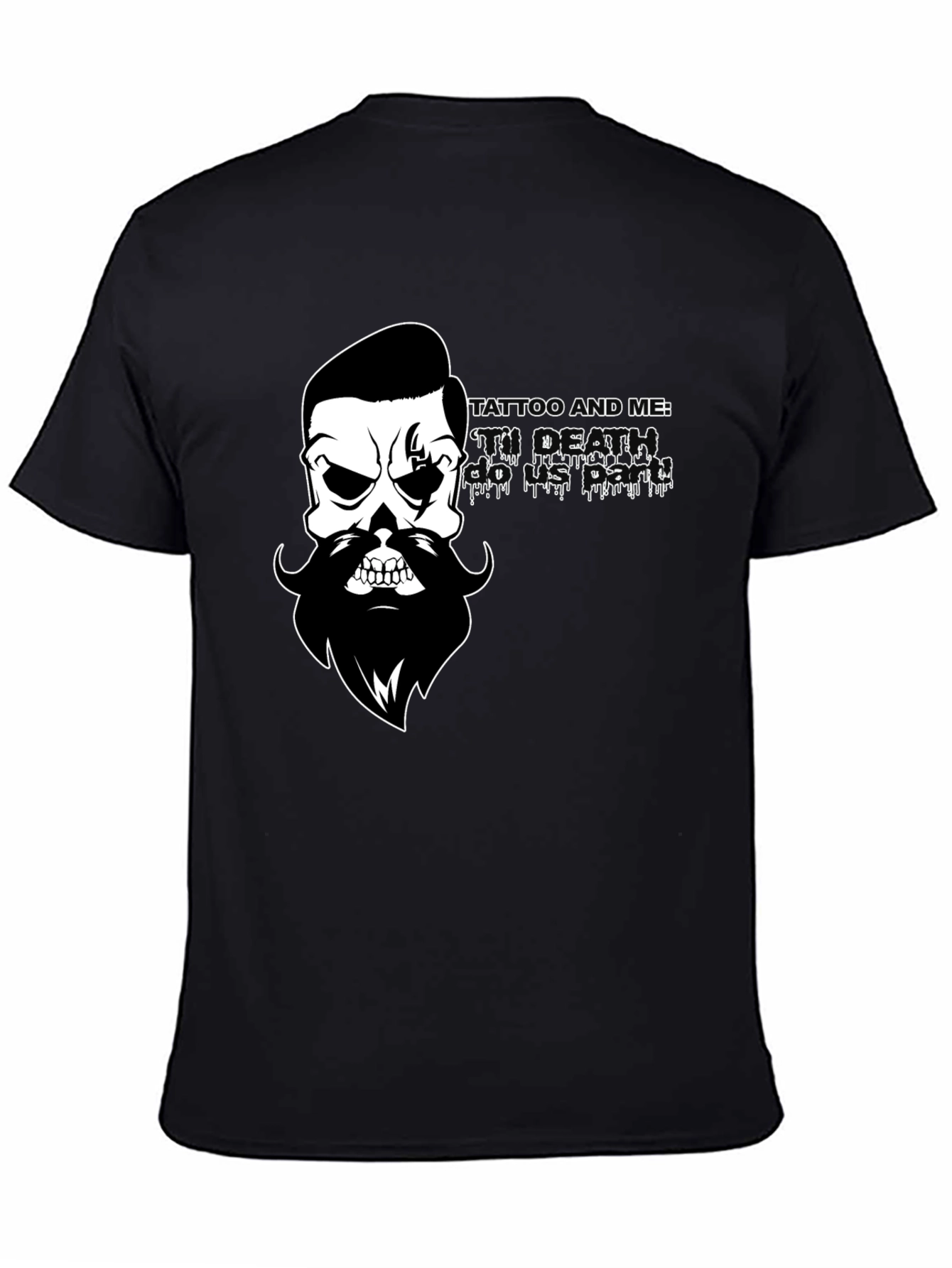 Mens Black T-Shirt with Skull & Beard Graphic