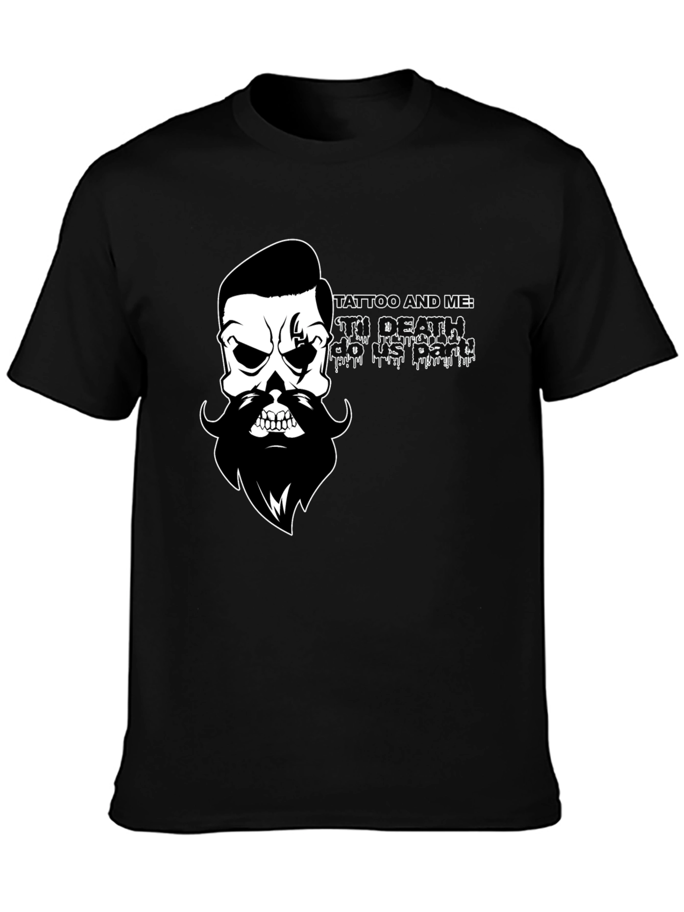 Mens Black T-Shirt with Skull & Beard Graphic