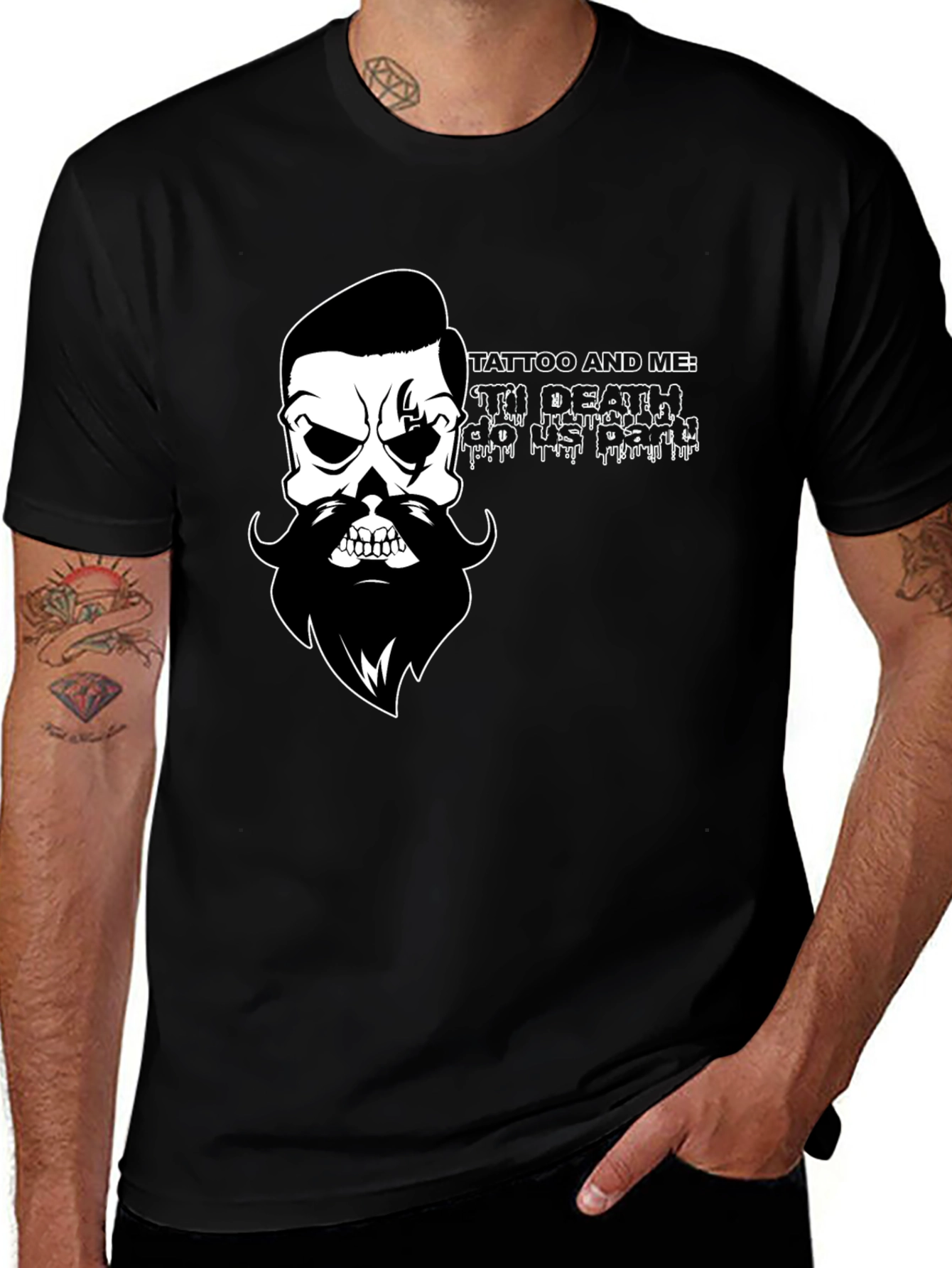 Mens Black T-Shirt with Skull & Beard Graphic