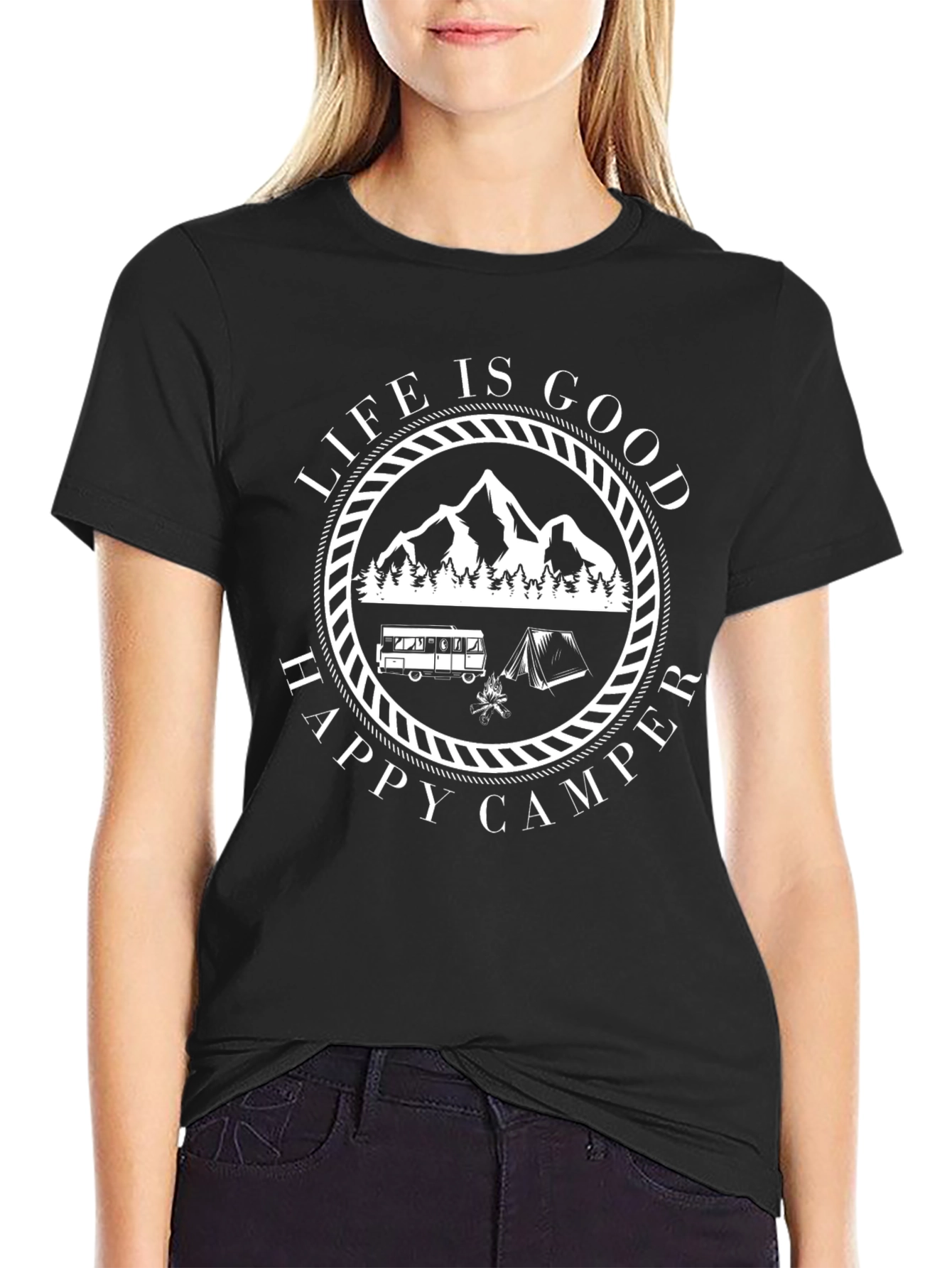 Life Is Good Happy Camper Graphic Tee - Black